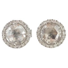 Vintage Paul Morelli 18K White Gold Rose Cut Diamond Halo Stud Earrings