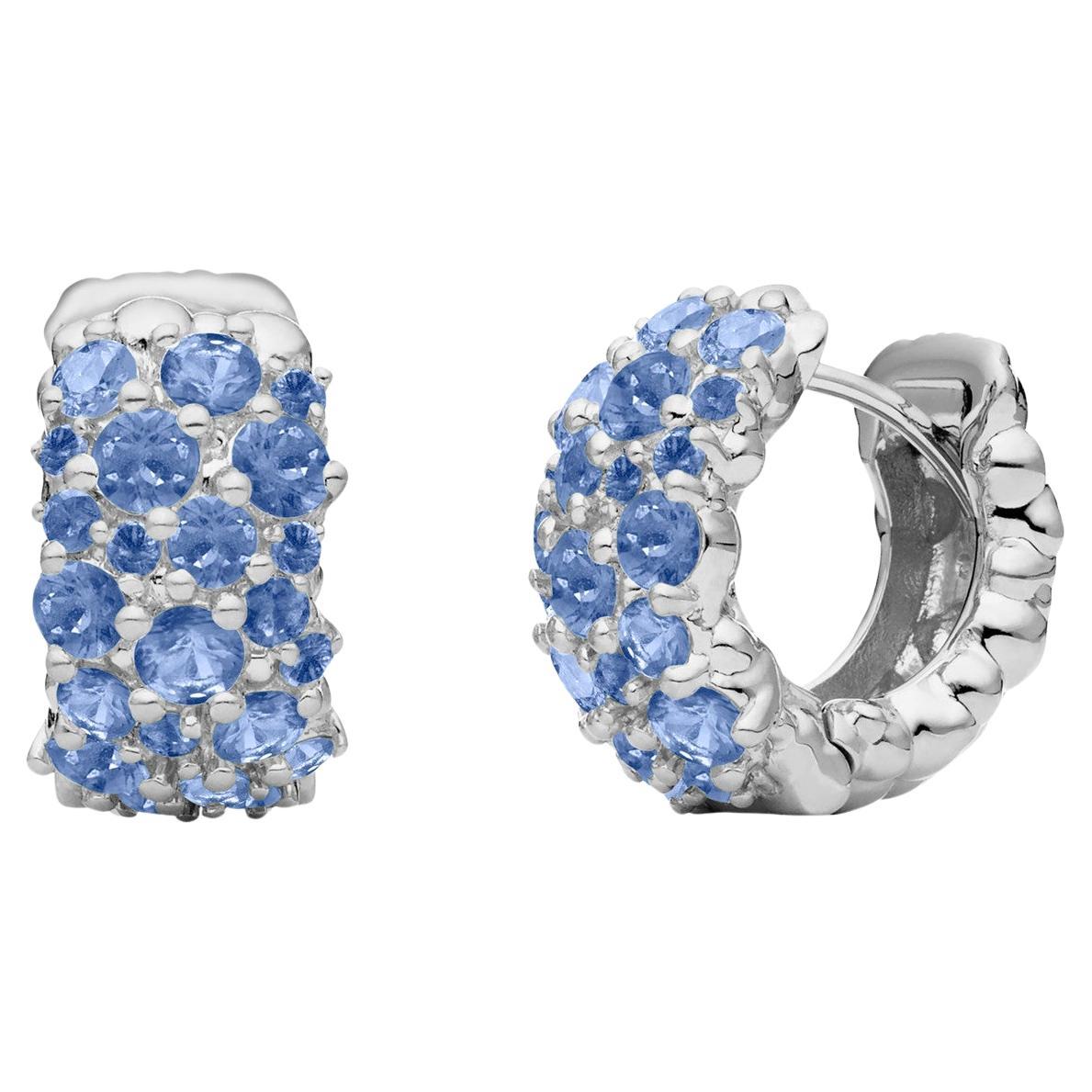 Paul Morelli 18K White Gold Small Confetti Snap Hoop Earrings with Blue Sapphire For Sale