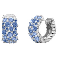 Paul Morelli 18K White Gold Small Confetti Snap Hoop Earrings with Blue Sapphire