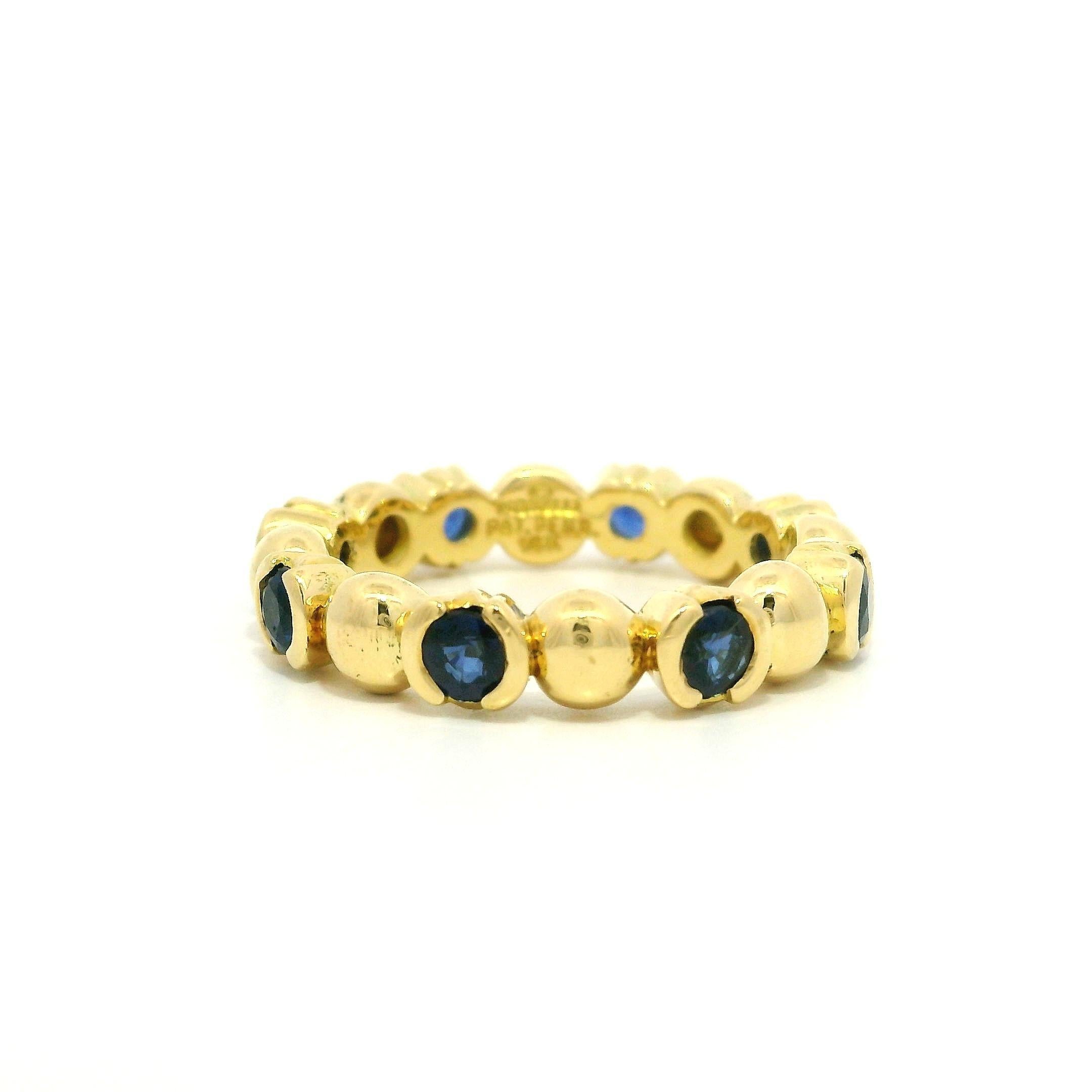 Paul Morelli 18k Yellow Gold Half Bezel 1.20ctw Sapphire Eternity Band Ring In Excellent Condition For Sale In Montclair, NJ