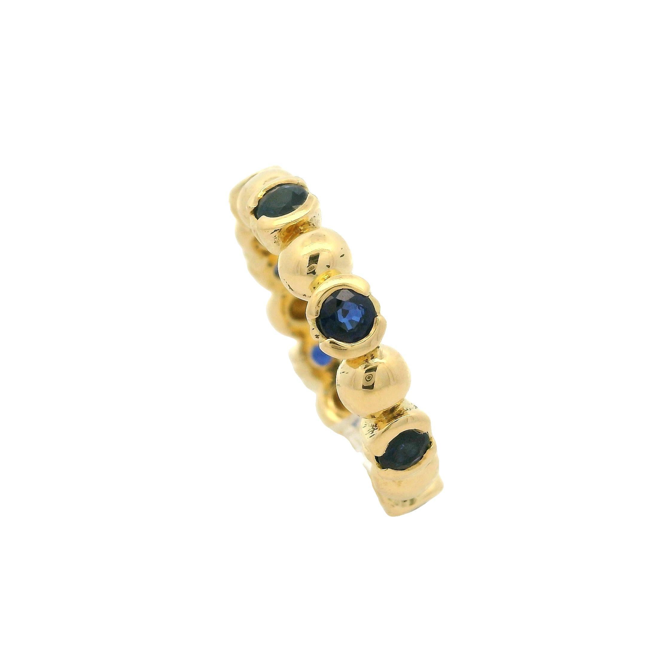 Women's Paul Morelli 18k Yellow Gold Half Bezel 1.20ctw Sapphire Eternity Band Ring For Sale