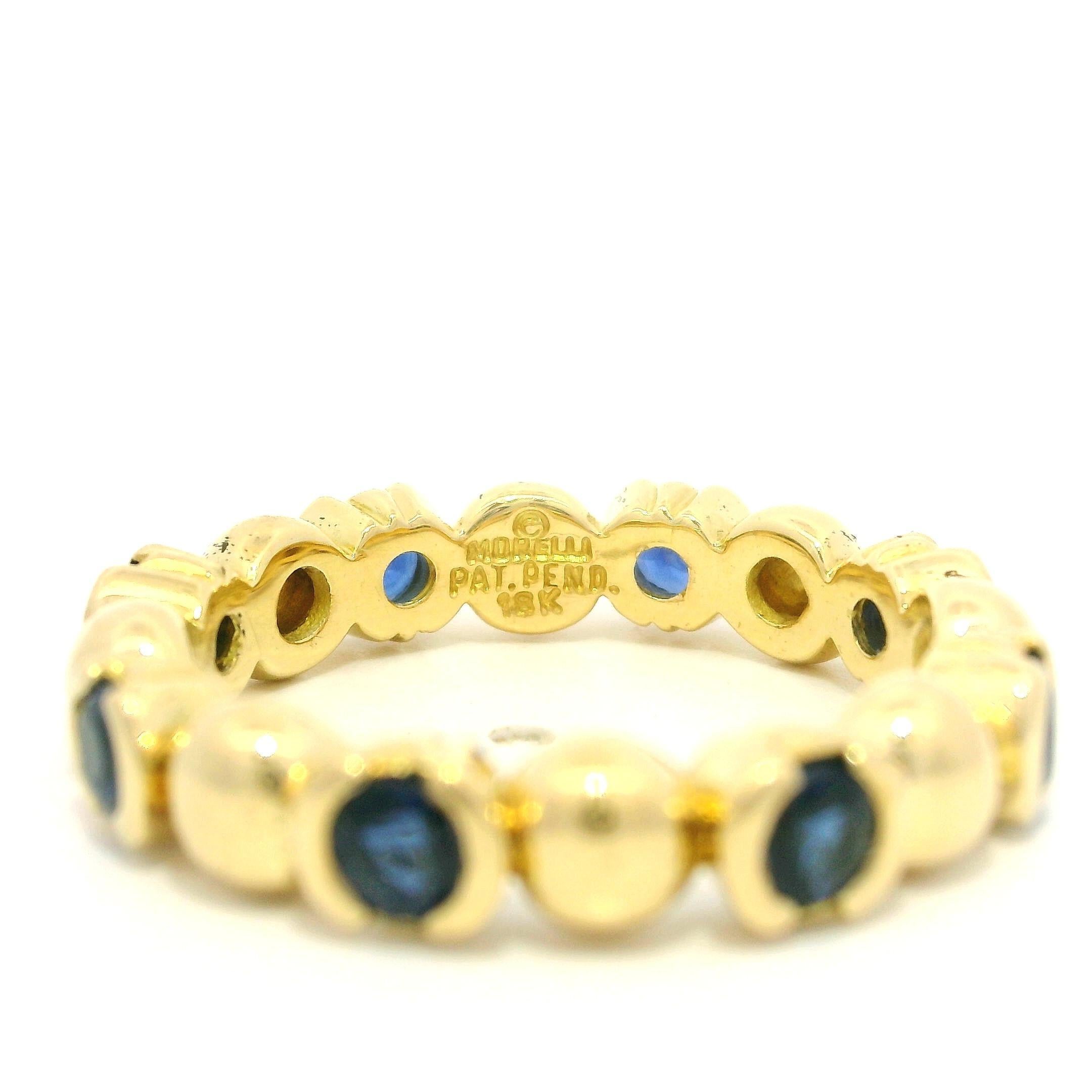 Paul Morelli 18k Yellow Gold Half Bezel 1.20ctw Sapphire Eternity Band Ring For Sale