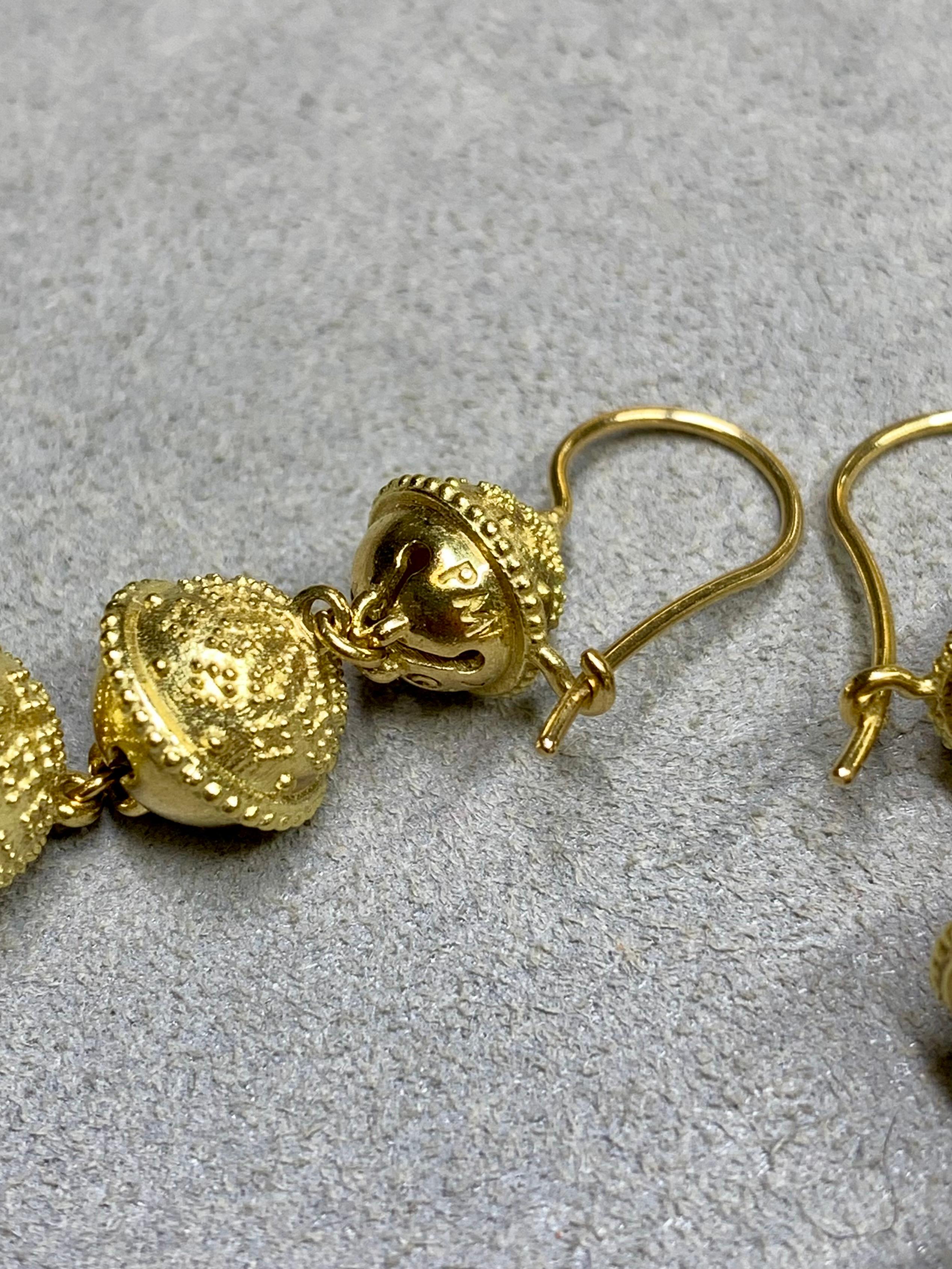 Etruscan Revival Paul Morelli 18K Yellow Gold Meditation Triple Bell Drop Earrings