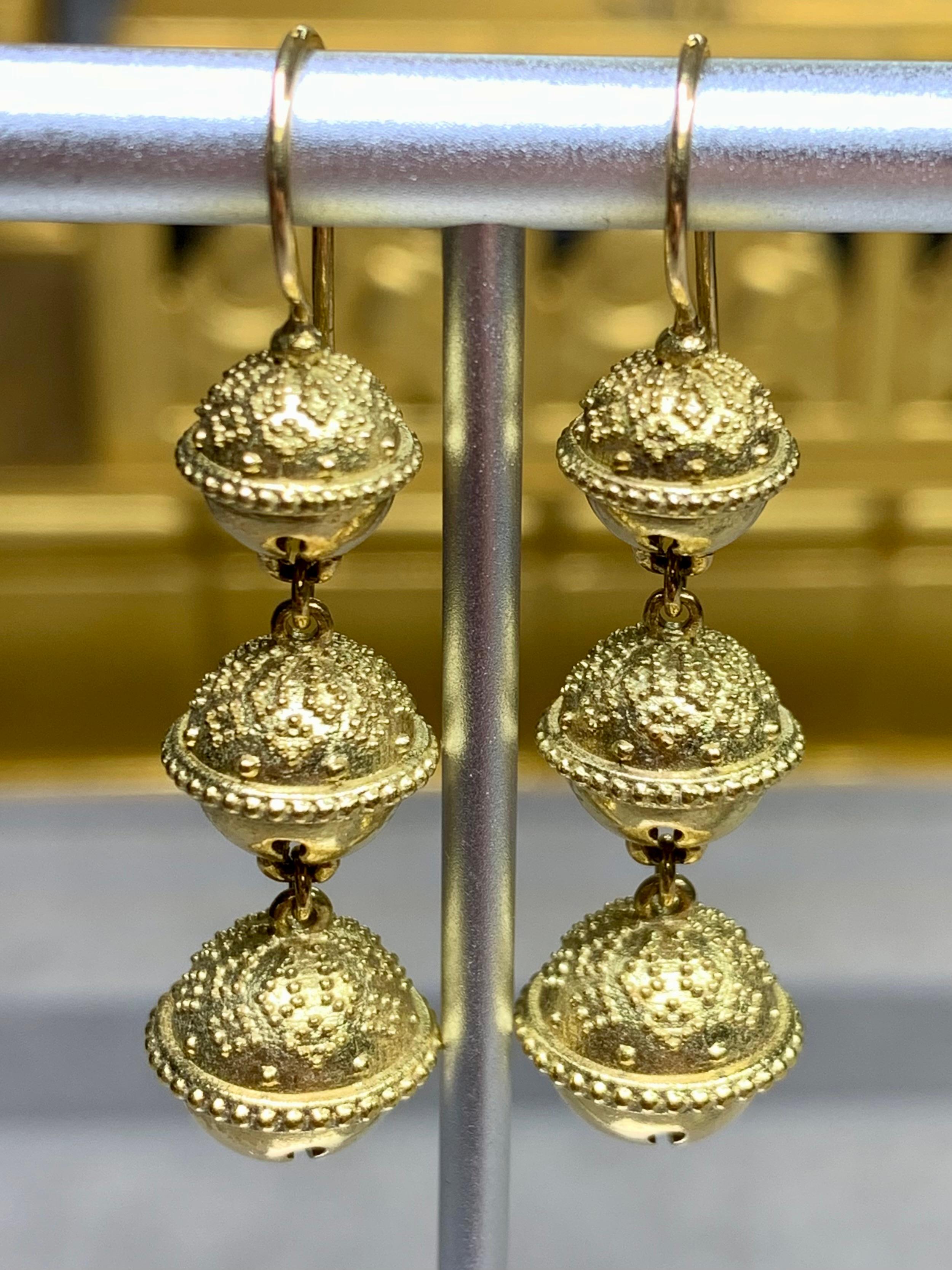 Women's or Men's Paul Morelli 18K Yellow Gold Meditation Triple Bell Drop Earrings