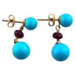 Paul Morelli 18K Yellow Gold Turquoise & Ruby Dangle Earrings #18314