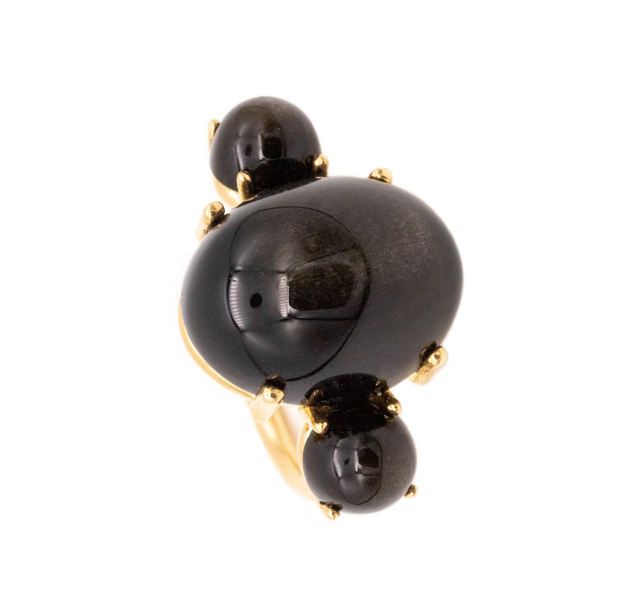 Modern Paul Morelli 18Kt Yellow Gold Cocktail Ring with 26 Cts of Natural Obsidian For Sale