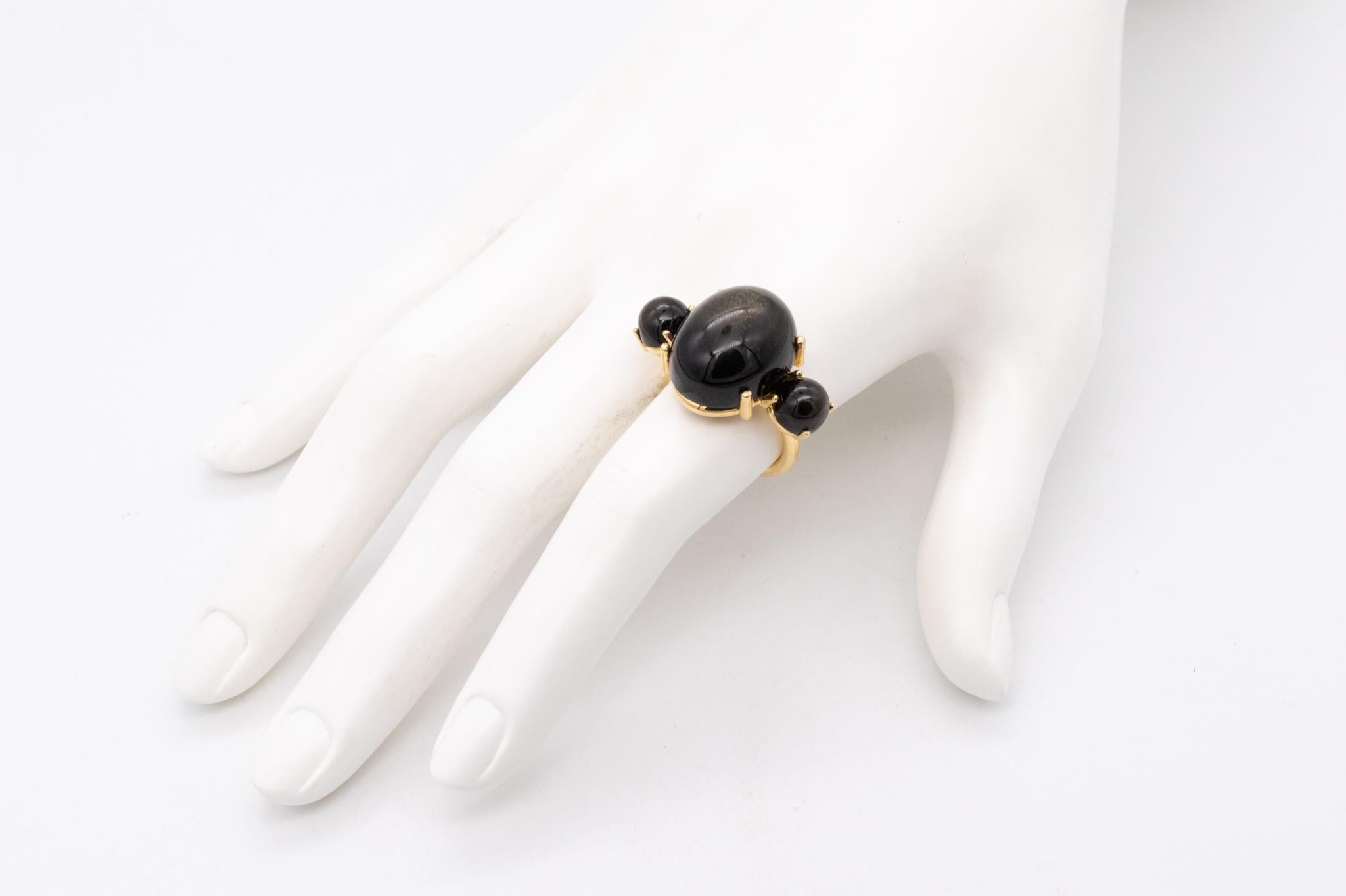 Paul Morelli 18Kt Yellow Gold Cocktail Ring with 26 Cts of Natural Obsidian In Excellent Condition For Sale In Miami, FL