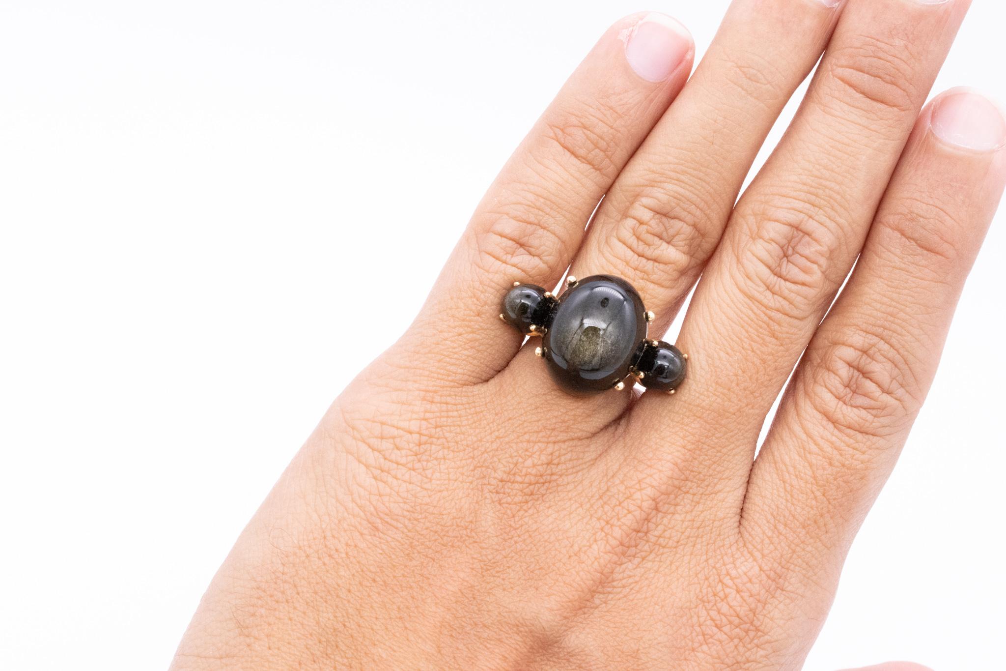 Paul Morelli 18Kt Yellow Gold Cocktail Ring with 26 Cts of Natural Obsidian For Sale 1