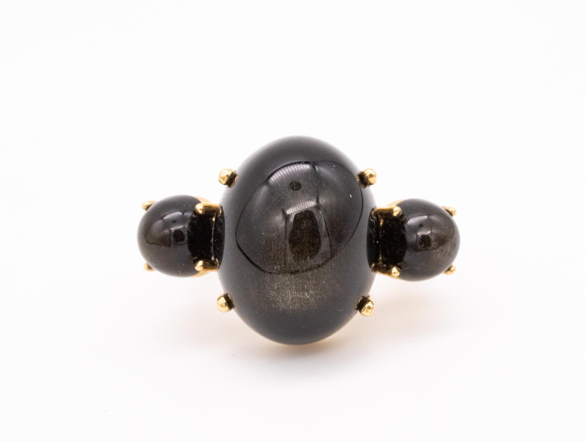 Paul Morelli 18Kt Yellow Gold Cocktail Ring with 26 Cts of Natural Obsidian For Sale 4