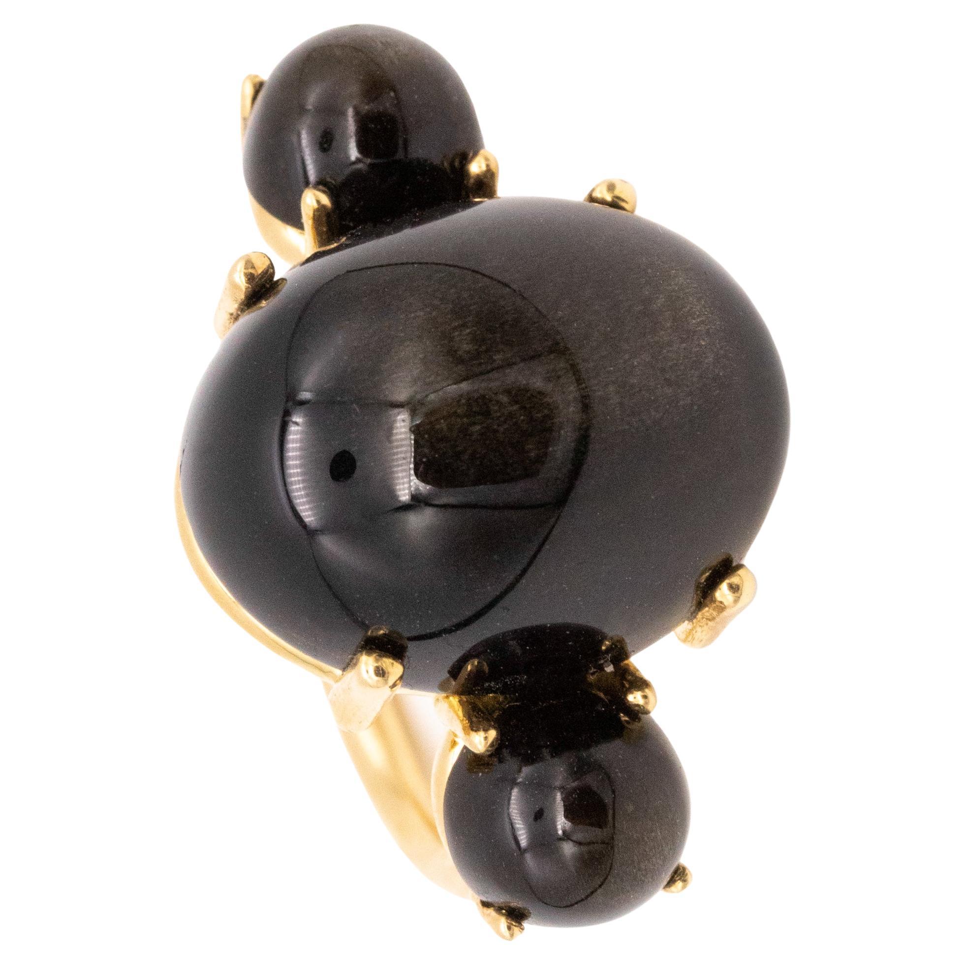 Paul Morelli 18Kt Yellow Gold Cocktail Ring with 26 Cts of Natural Obsidian For Sale