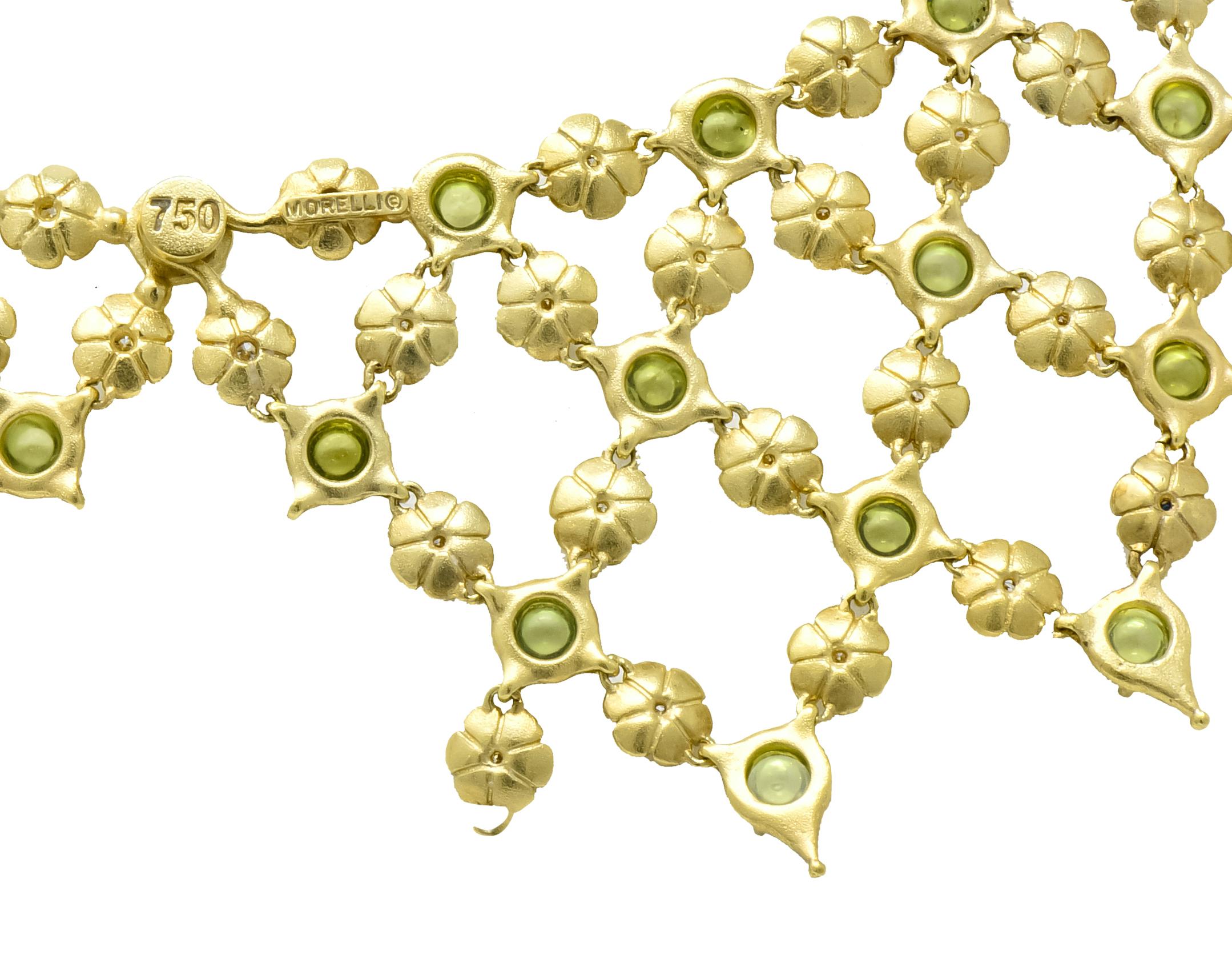 Women's or Men's Paul Morelli 30.52 Carat Peridot Diamond 18 Karat Gold Floral Lace Necklace