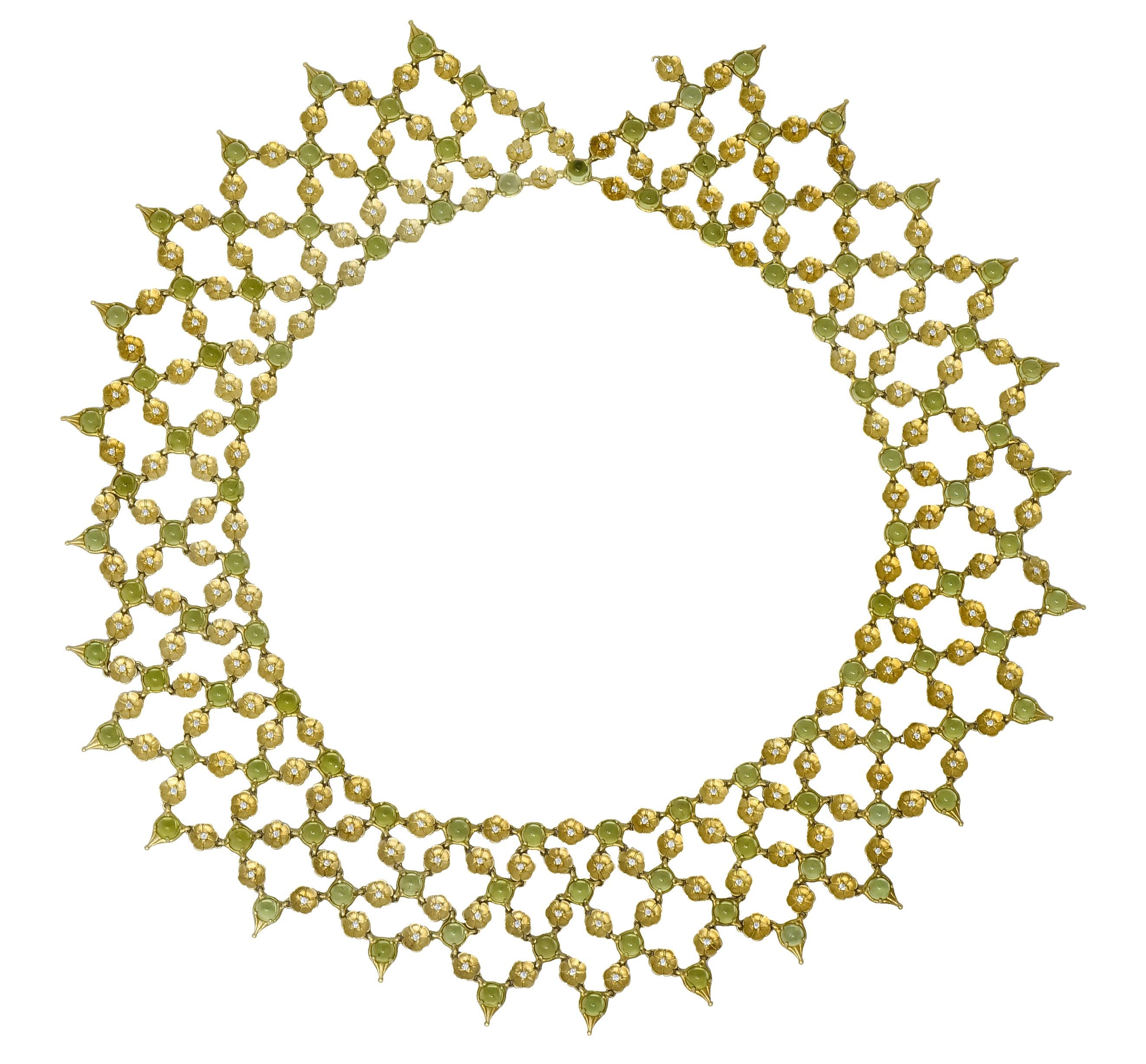 Paul Morelli 30.52 Carat Peridot Diamond 18 Karat Gold Floral Lace Necklace 2