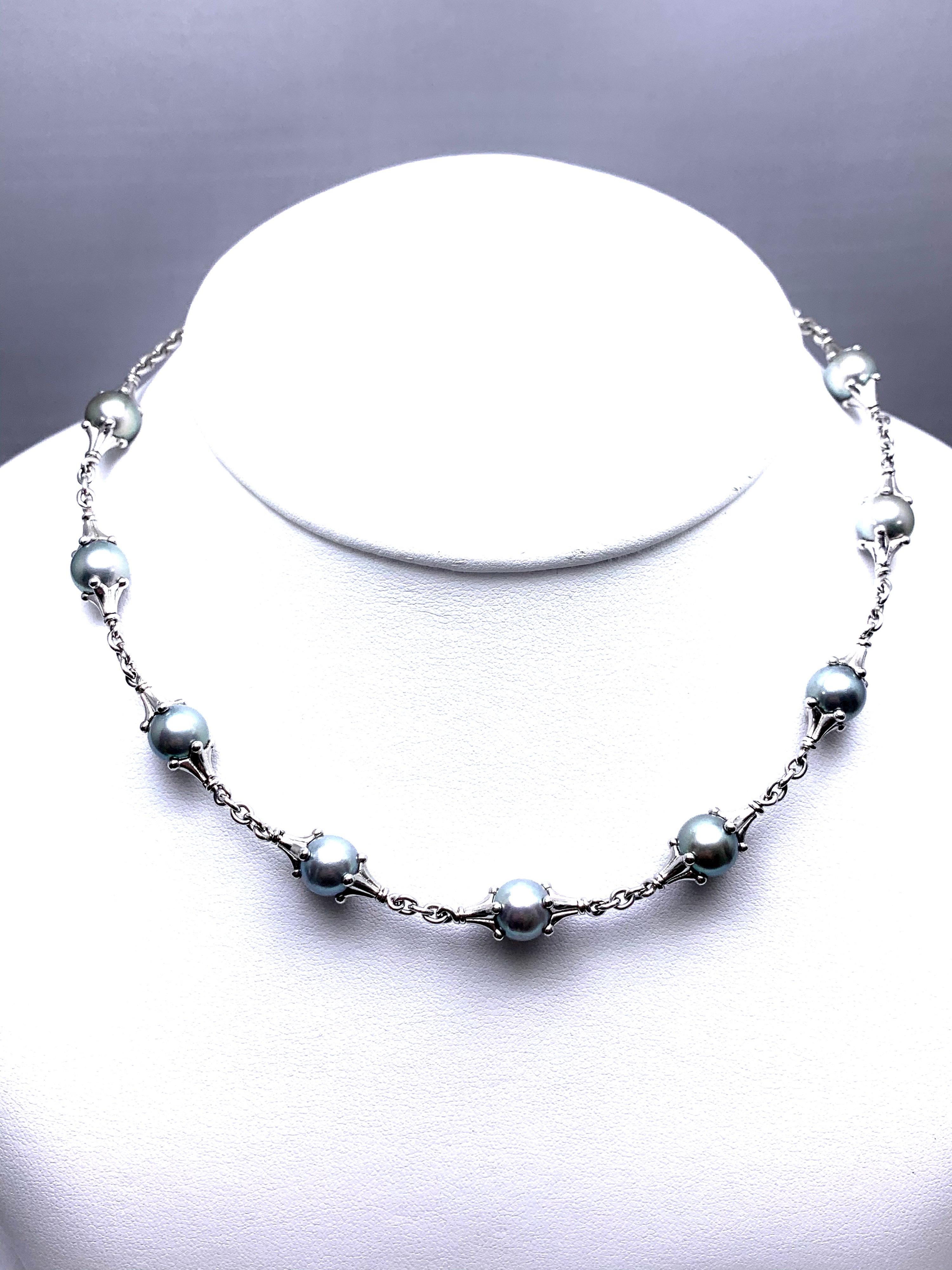 Paul Morelli Tahitian Pearl and Platinum Necklace In Excellent Condition In Chevy Chase, MD