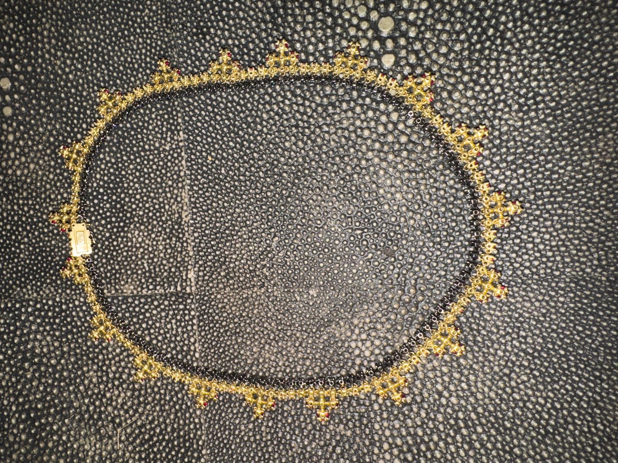 Paul Morelli Black Diamond and Ruby Collar Necklace For Sale 6