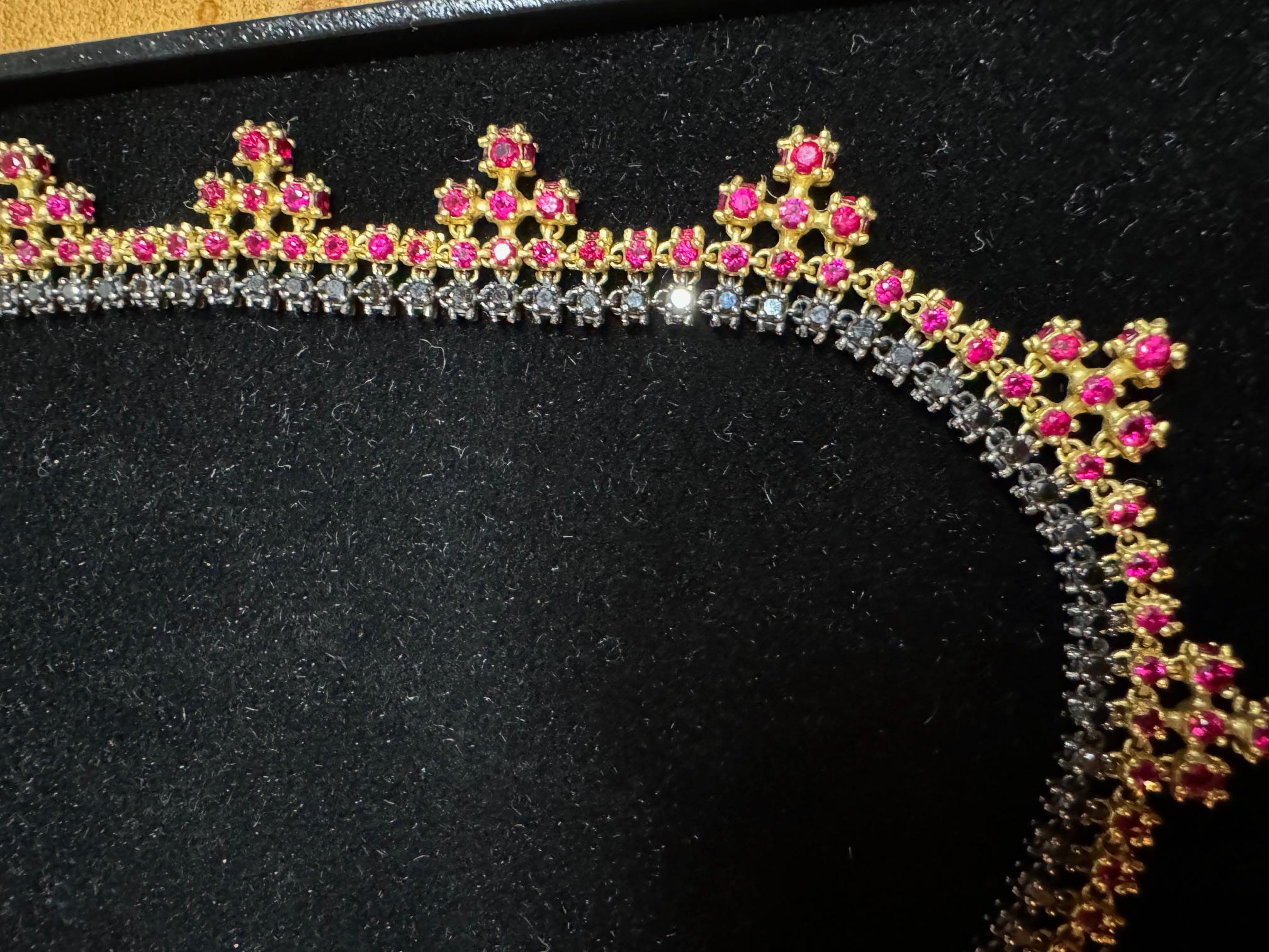 Paul Morelli Black Diamond and Ruby Collar Necklace For Sale 2