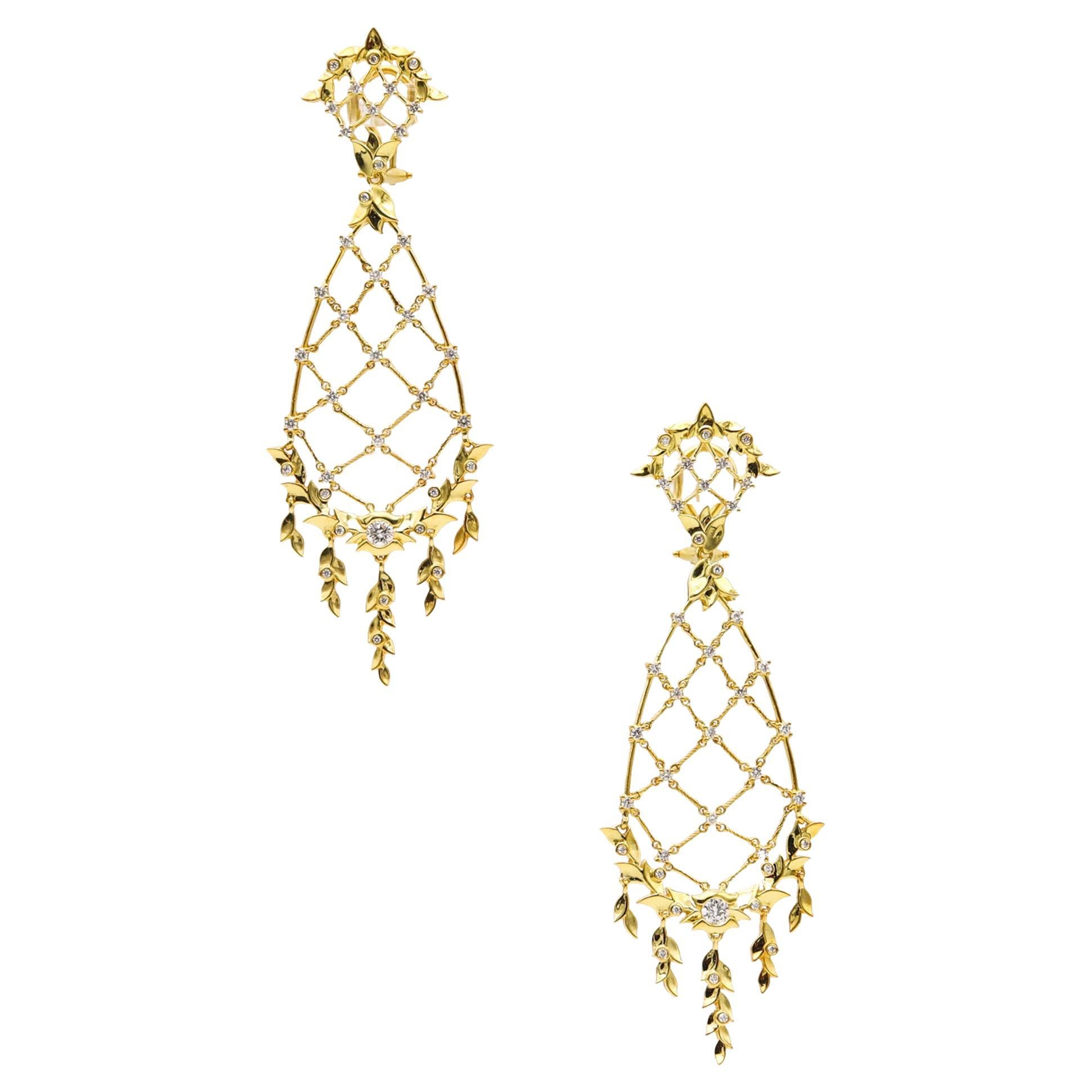 Paul Morelli Classic Dangle Drop Earrings In 18Kt Yellow Gold With Diamonds For Sale