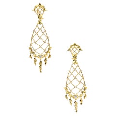 Vintage Paul Morelli Classic Dangle Drop Earrings In 18Kt Yellow Gold With Diamonds