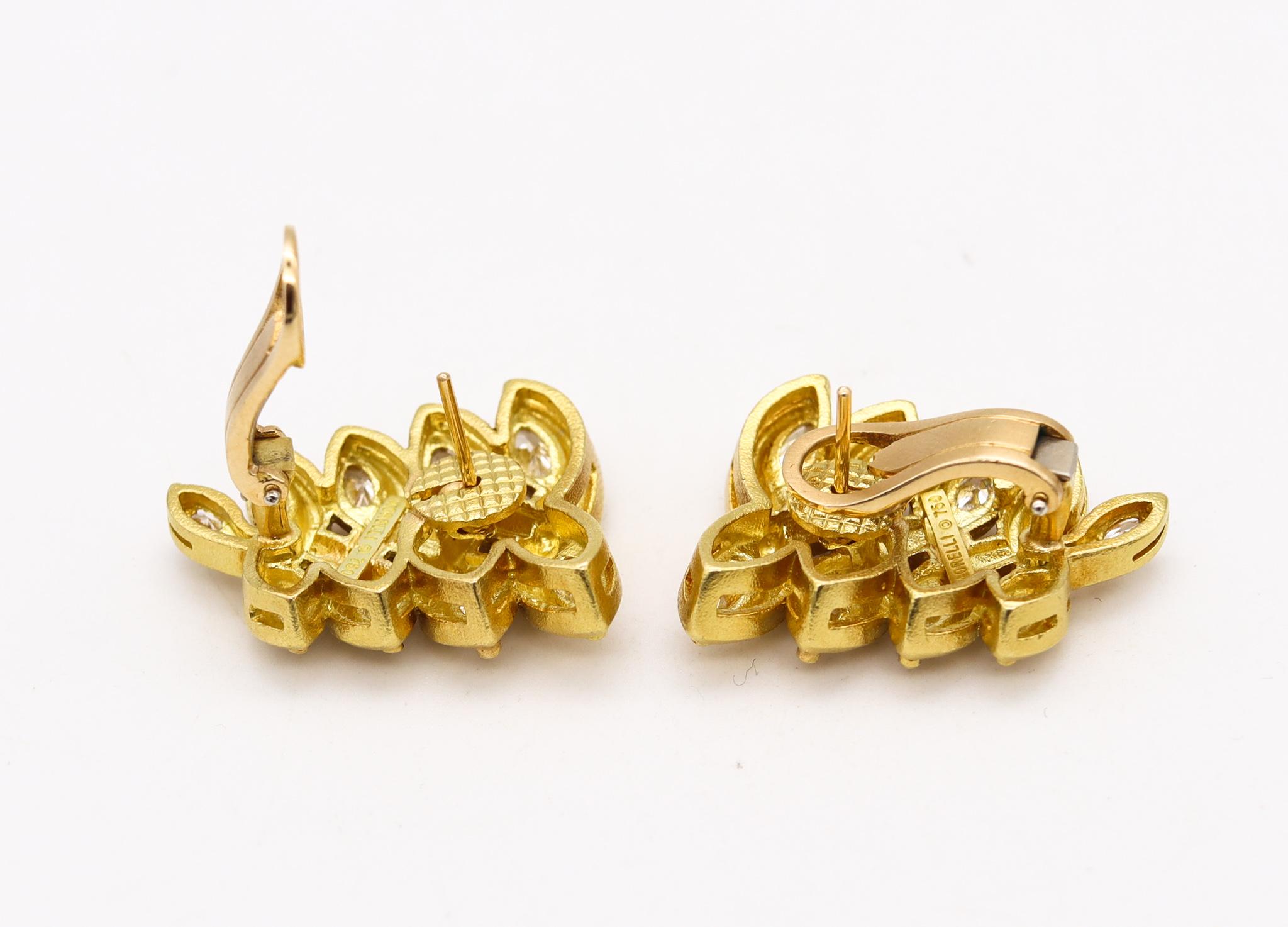 Modernist Paul Morelli Convertible Earrings 18Kt Yellow Gold with 3.12 Cts in VS Diamonds For Sale