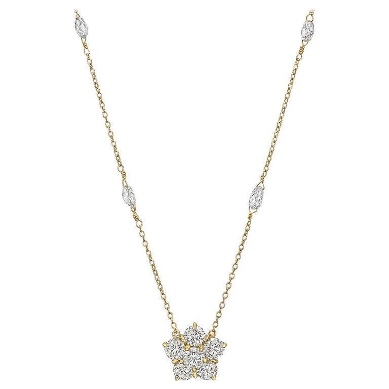 Round Cut Paul Morelli Diamond Cluster Pendant Necklace with Briolette Stations