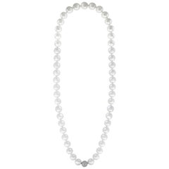 Vintage Paul Morelli  Flawless South Sea Pearl & 4 ct Diamond Strand Opera Necklace 36 "