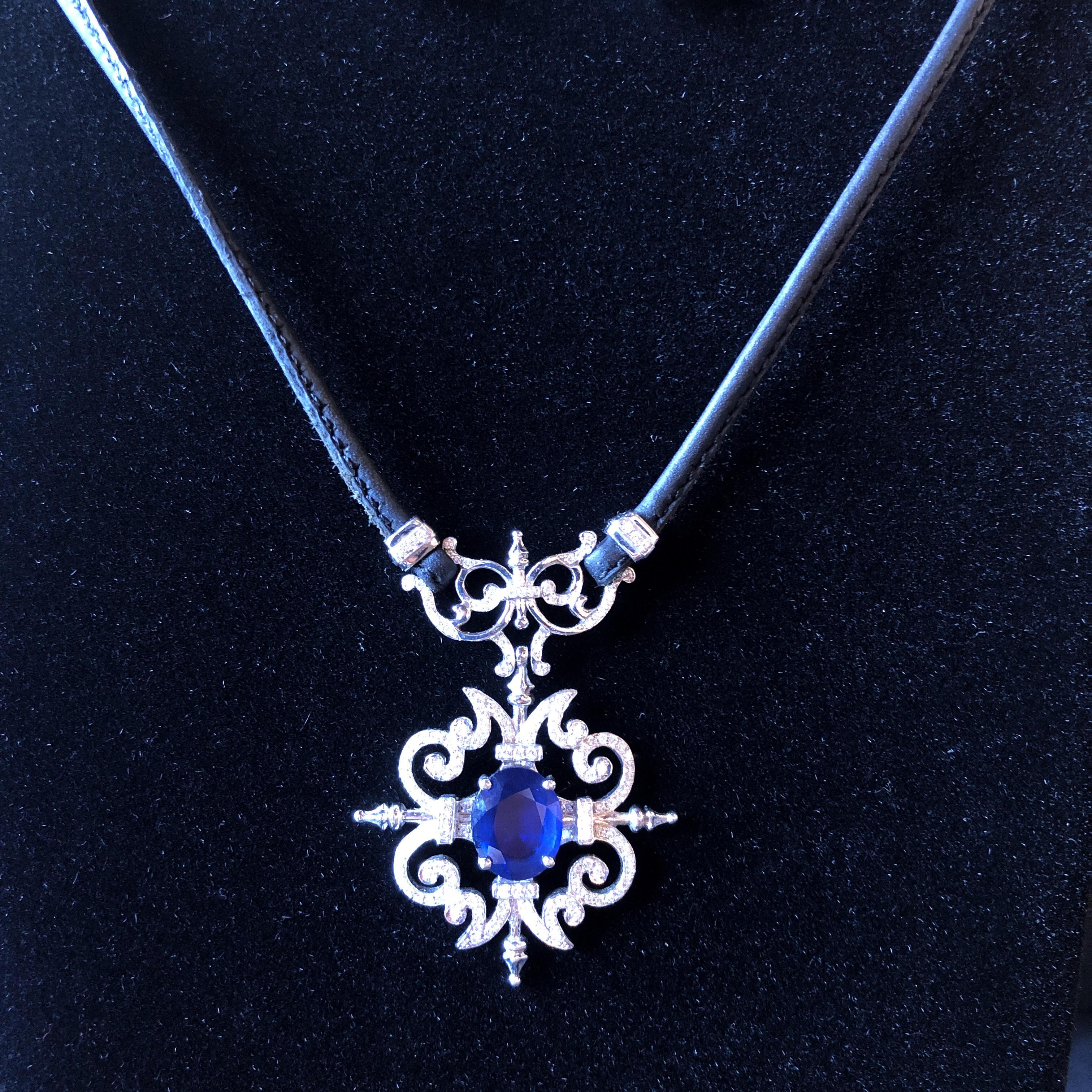 Paul Morelli Garden Gate Sapphire on Leather Necklace in White Gold
Sapphire approximately (3.10ctw) and White Diamonds (0.87ctw) 16 inch 16.9 grams total weight.
MATCHING EARRINGS SOLD SEPARATELY
Paul Morelli has built his career as one of