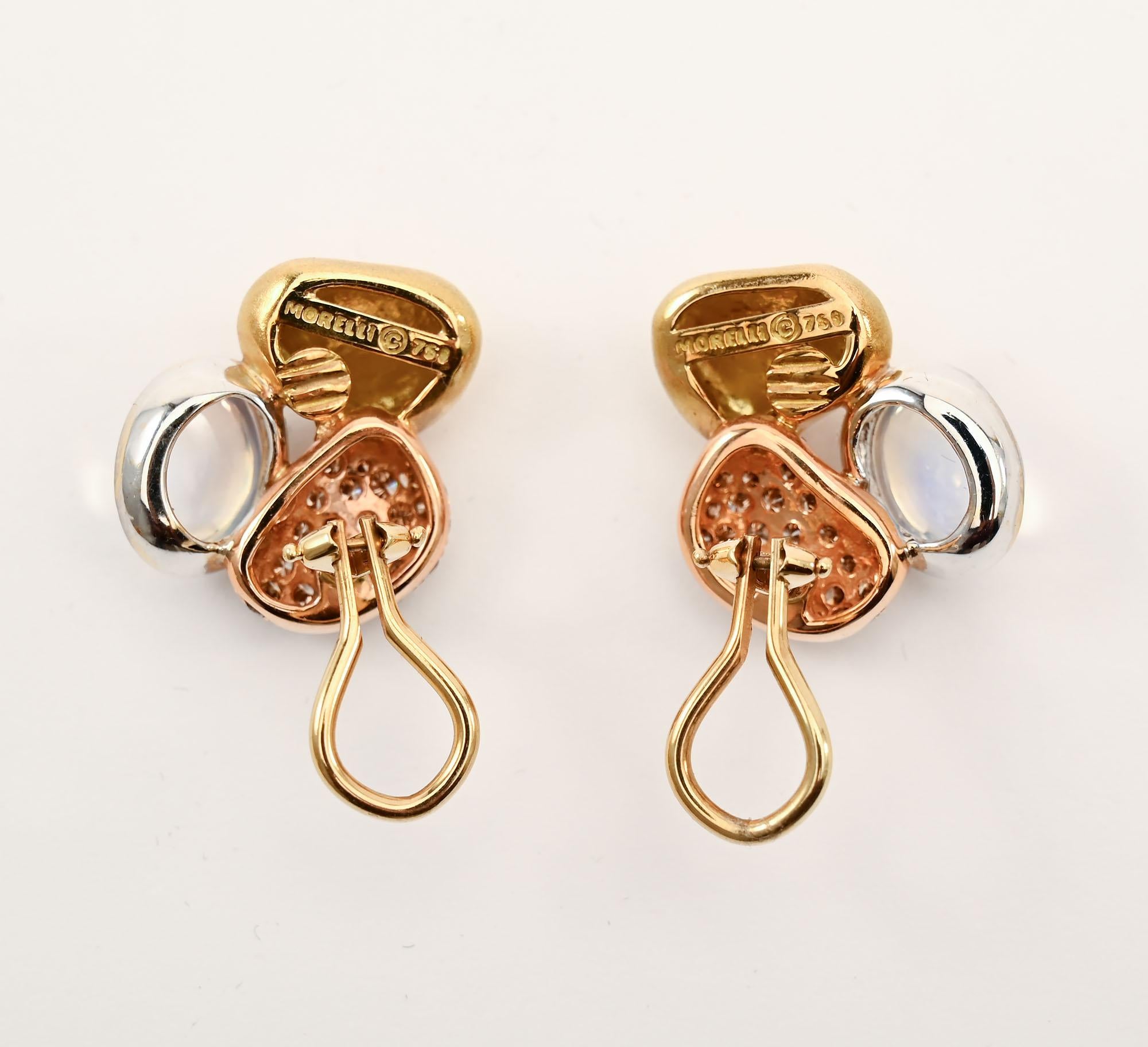 Paul Morelli Orecchini in oro, diamanti e pietra di luna In condizioni ottime in vendita a Darnestown, MD