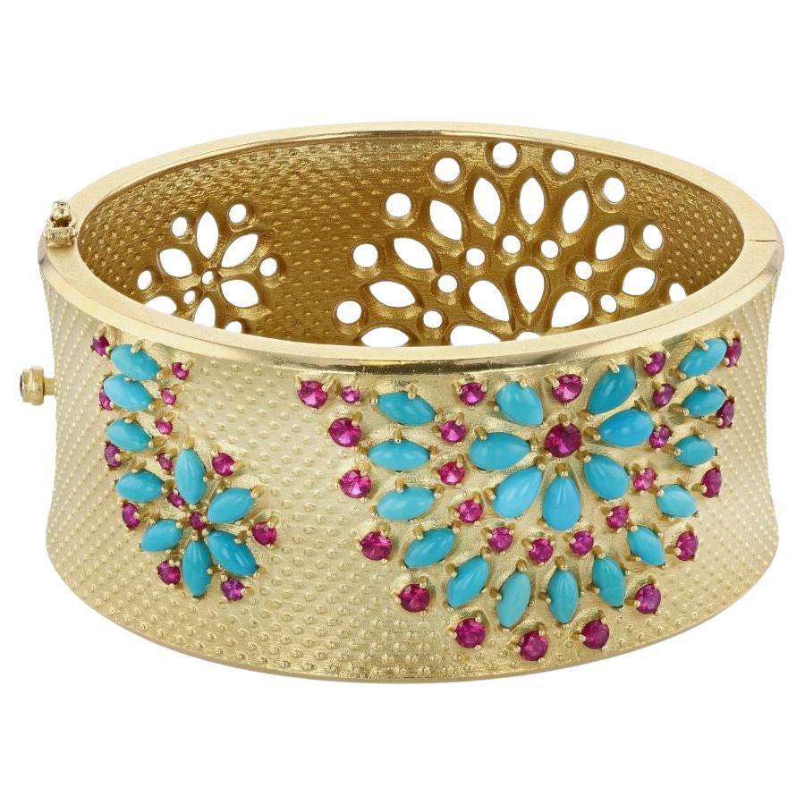 Paul Morelli Pulsera de oro, turquesa y rubí en venta