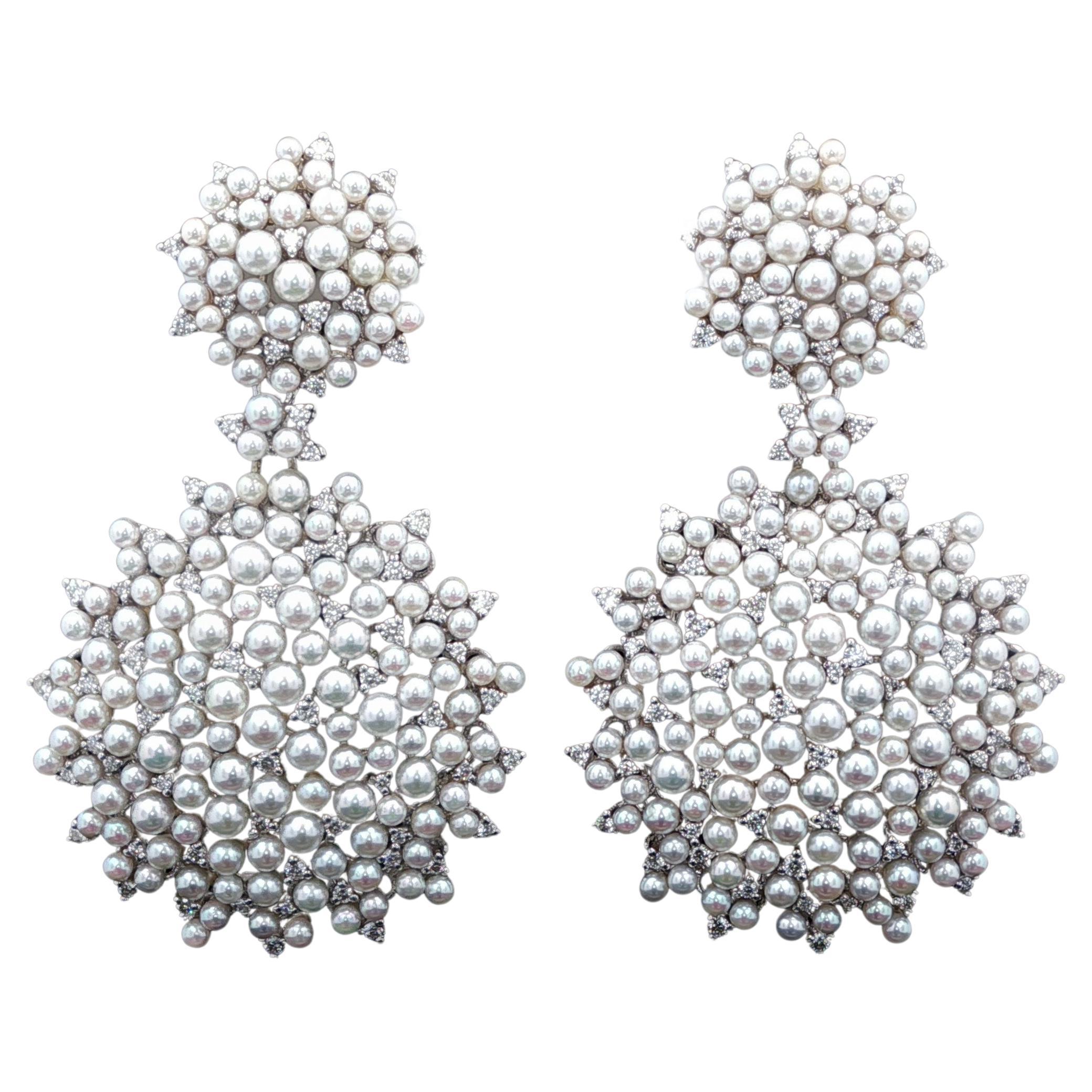Paul Morelli Boucles d
oreilles perles et diamants Lagrange Or blanc 18K en vente