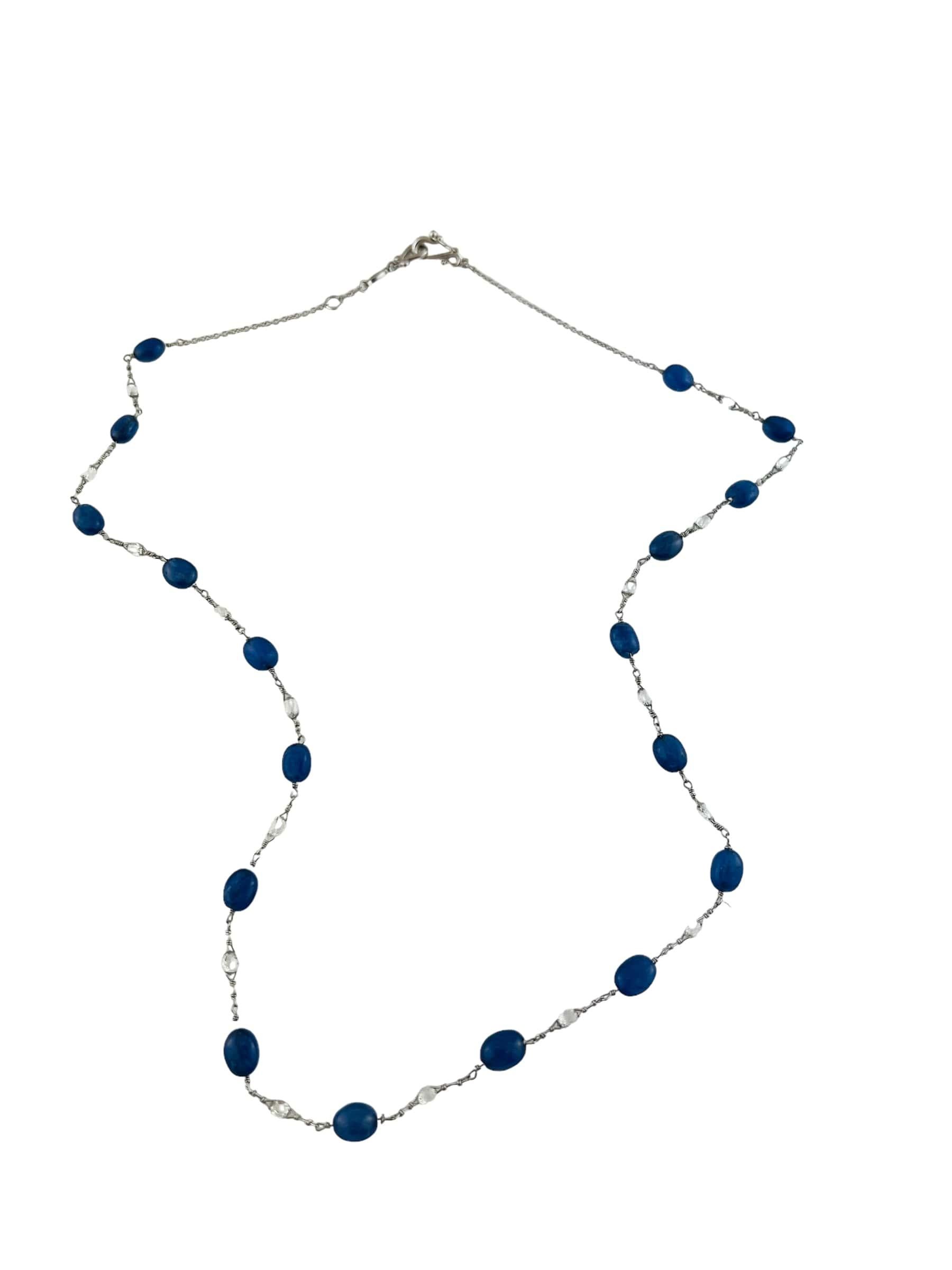 Paul Morelli Platinum Briolette Diamond and Sapphire Necklace In Good Condition In Washington Depot, CT