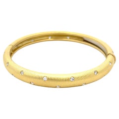 Vintage Paul Morelli Wide Ribbed Diamond Bangle 18K Yellow Gold