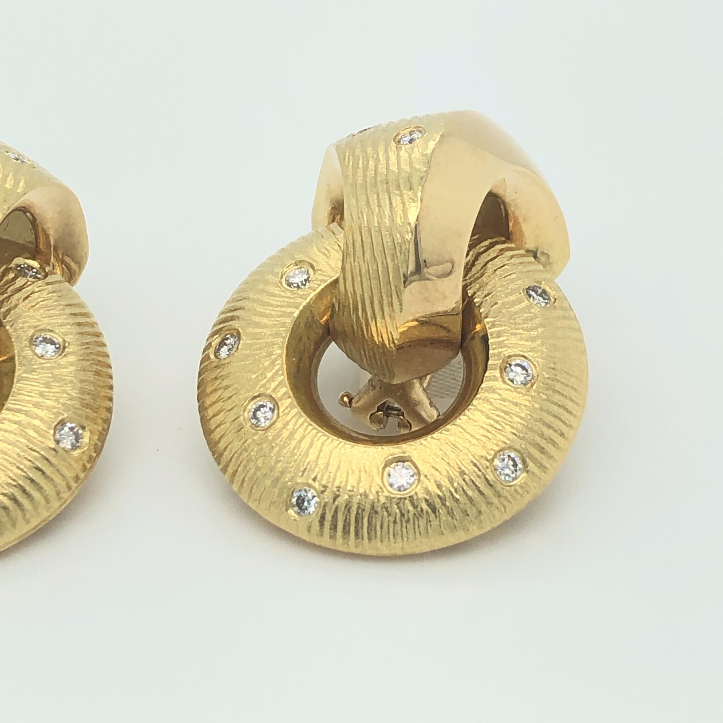 18k Yellow Gold Clip On Earrings with Diamonds by Paul Morelli. Stamped Morelli 18k.