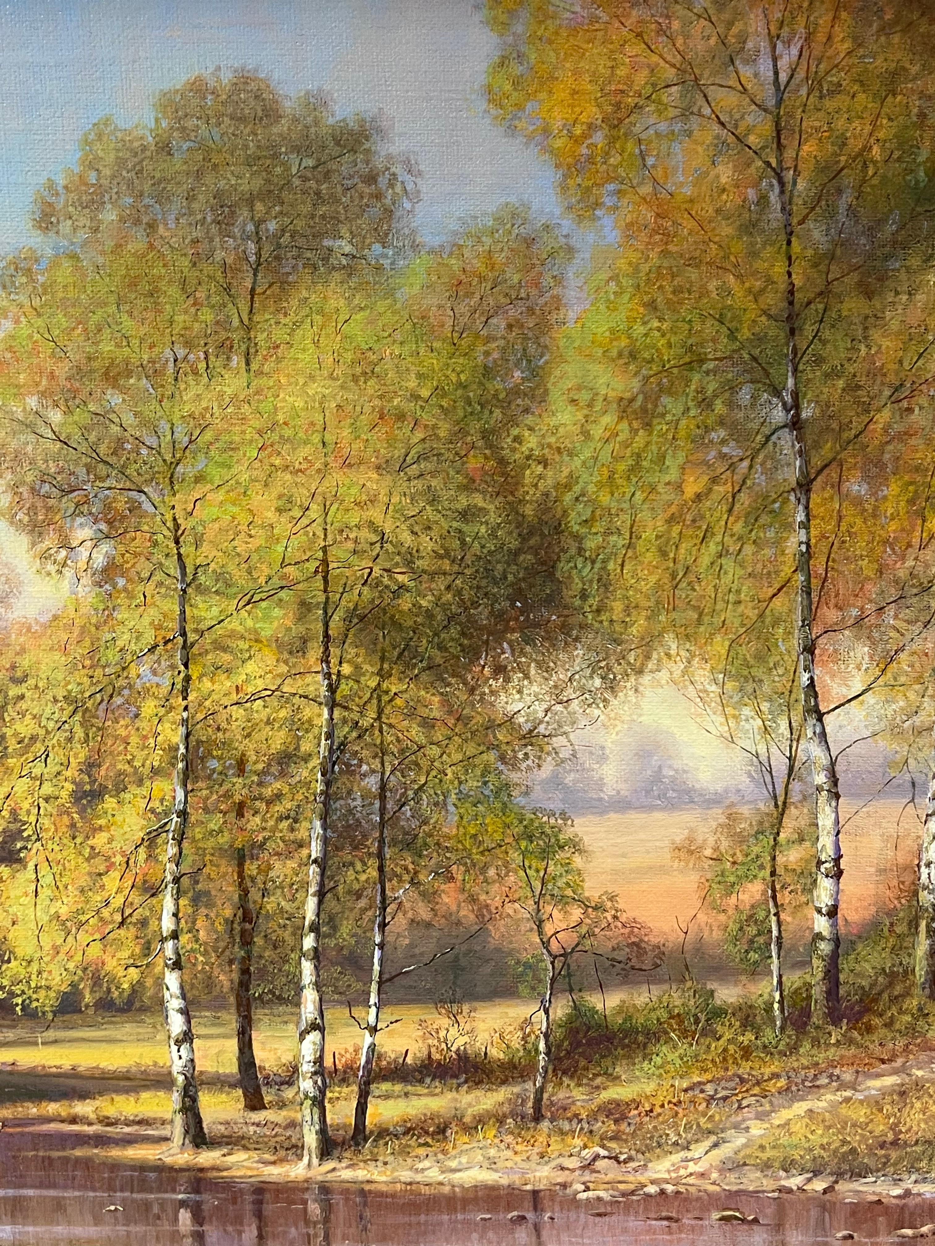 Cerfs s'abreuvant dans un paysage de rivière des Highlands Peinture à l'huile britannique signée - Painting de Paul Morgan