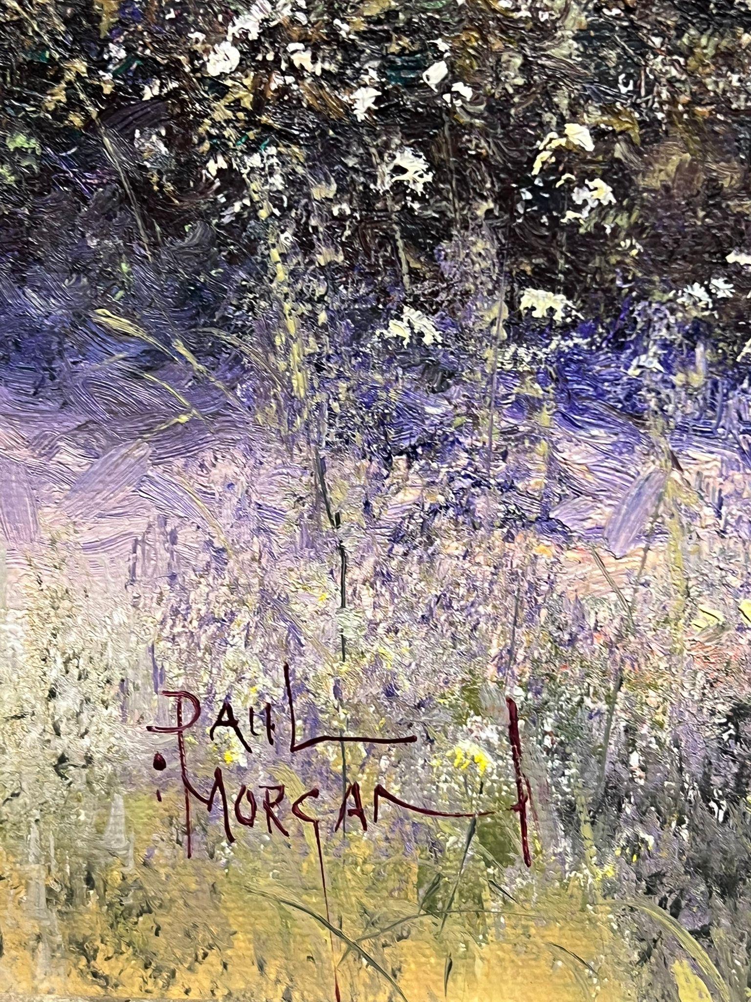 Donna in un prato di papaveri che raccoglie fiori selvatici, pittura a olio impressionista firmata - Painting Impressionismo di Paul Morgan