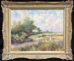 Damen in Mohnblumenmauer picking Wildblumen Signiertes impressionistisches Ölgemälde