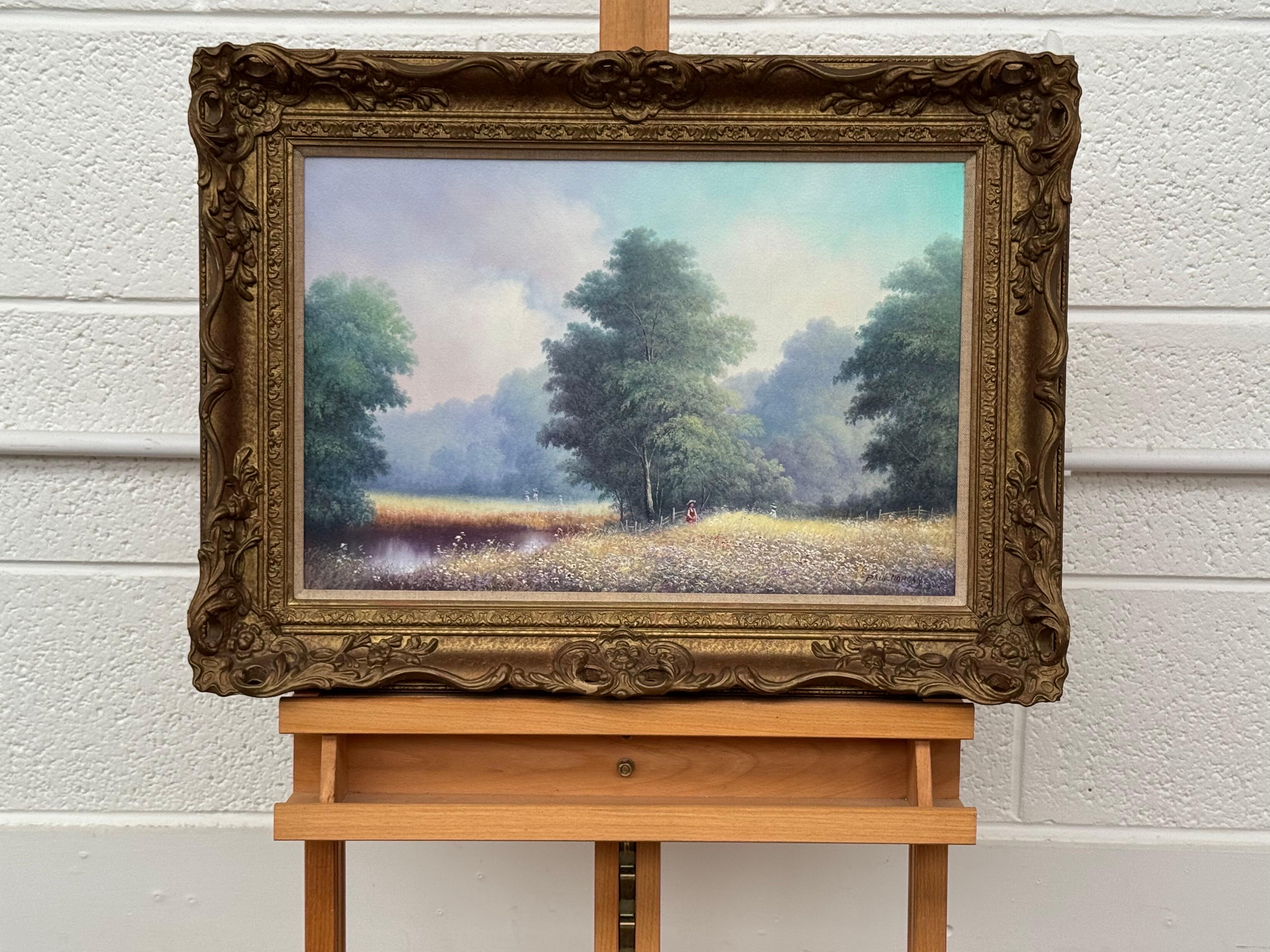 Vintage Painting of Children by River the English Countryside by British Artist For Sale 15