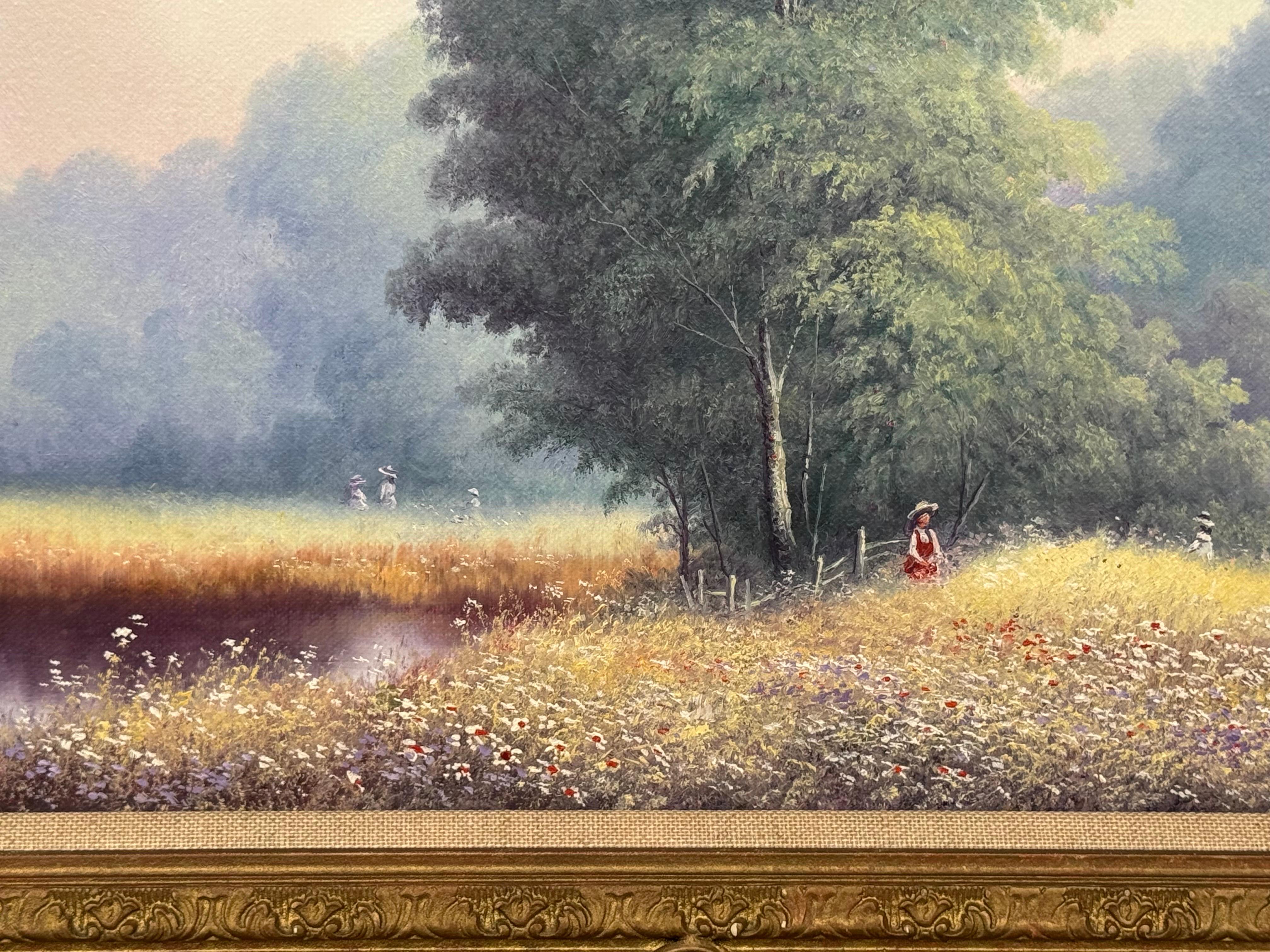 Vintage Painting of Children by River the English Countryside by British Artist For Sale 4