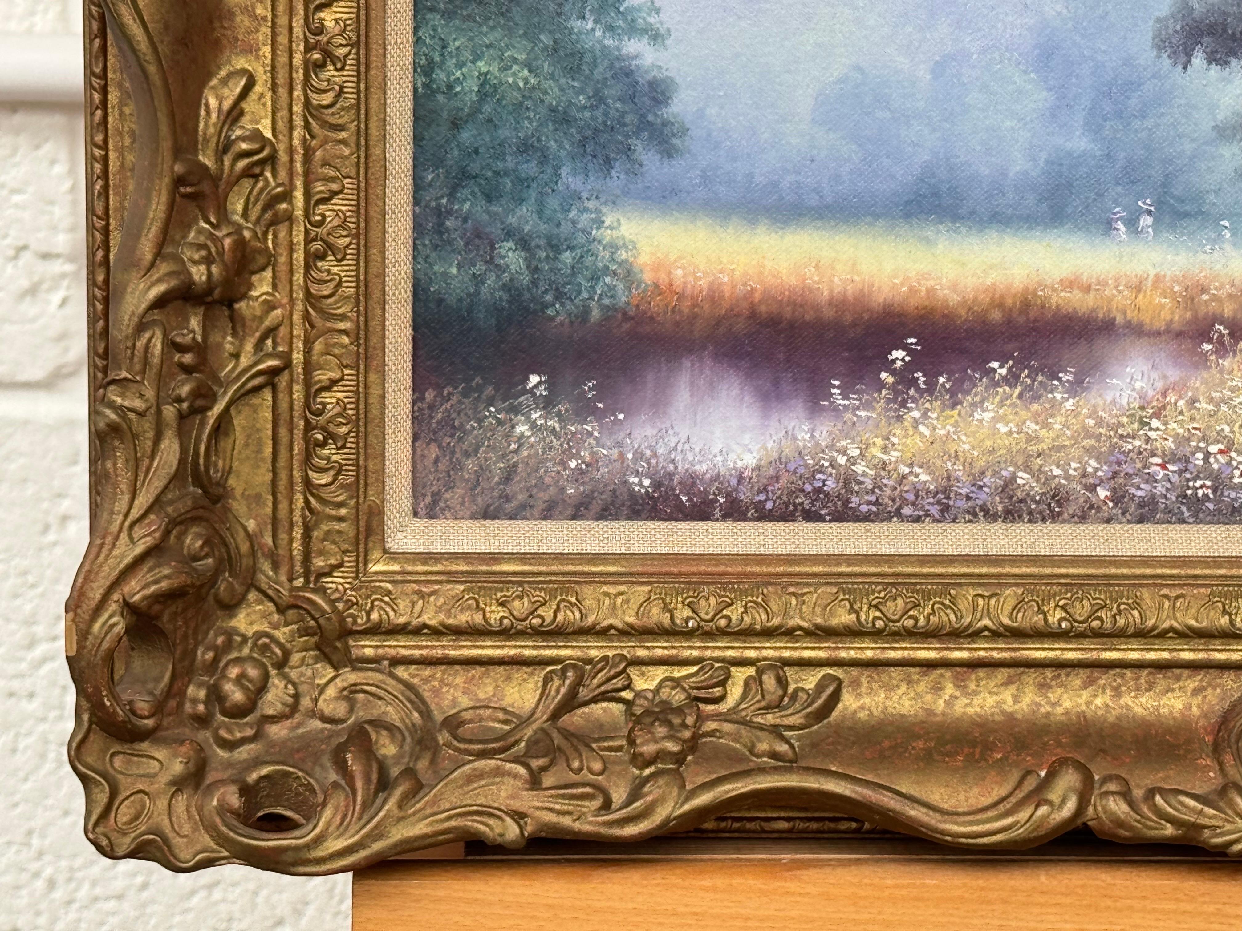 Vintage Painting of Children by River the English Countryside by British Artist For Sale 6