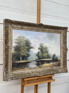 Vintage Painting of Children Fishing at River Summer in the English Countryside