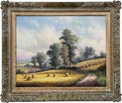 Vintage Painting of Harvest Time in the English Countryside by British Artist
