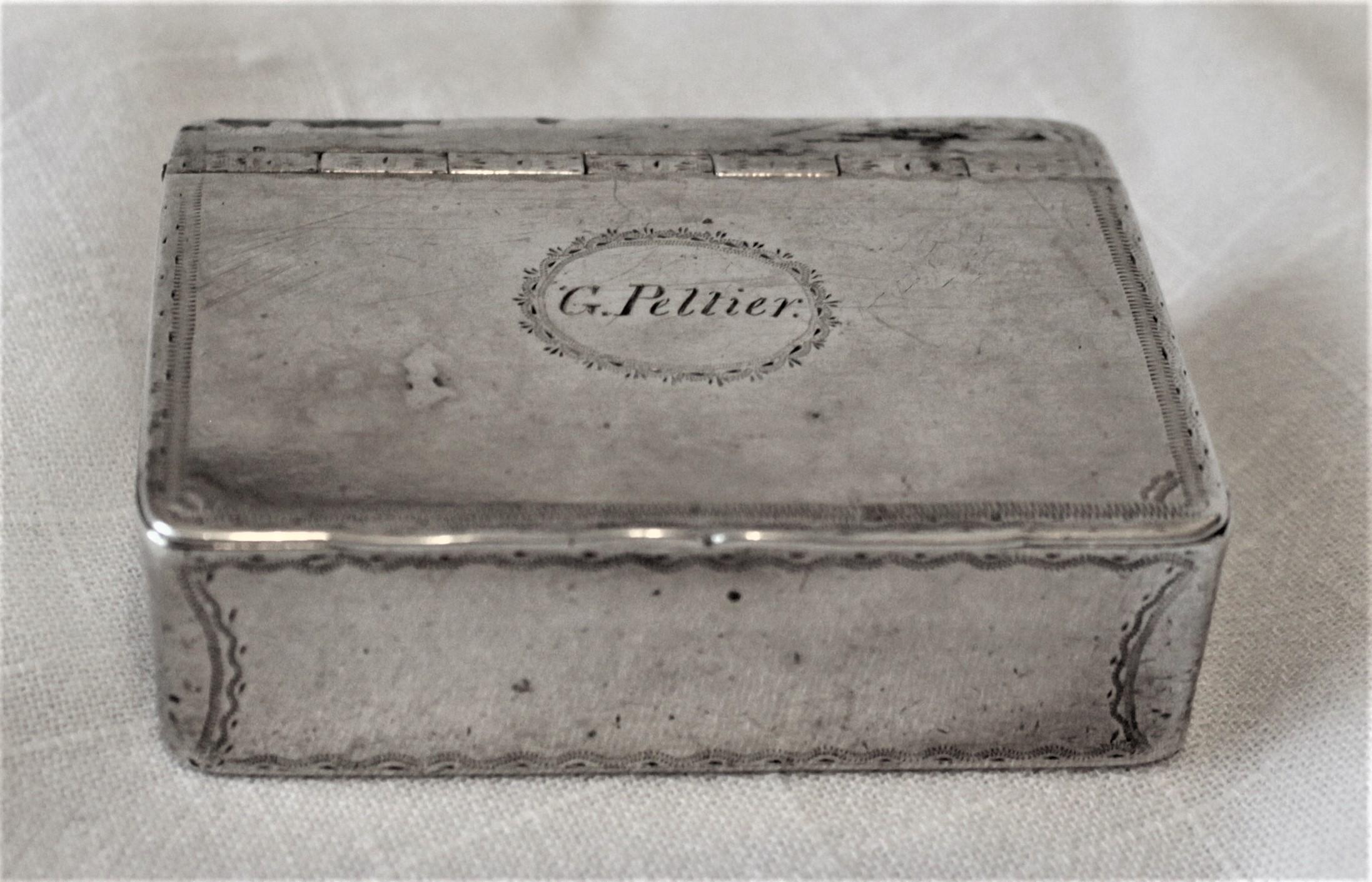 Hand-Crafted Paul Morin Antique Pre-Confederation Canadian Sterling Silver Snuff Box For Sale