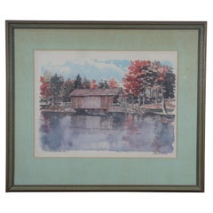 Paul N. Norton Old Covered Bridge Landscape Off Set Lithograph Print 29"