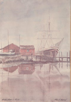 Paul N. Norton (1909-1984) Landscape Watercolor "Port With Red House"