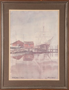 Landschafts-Aquarell „Port mit rotem Haus“ von Paul N. Norton (1909-1984)