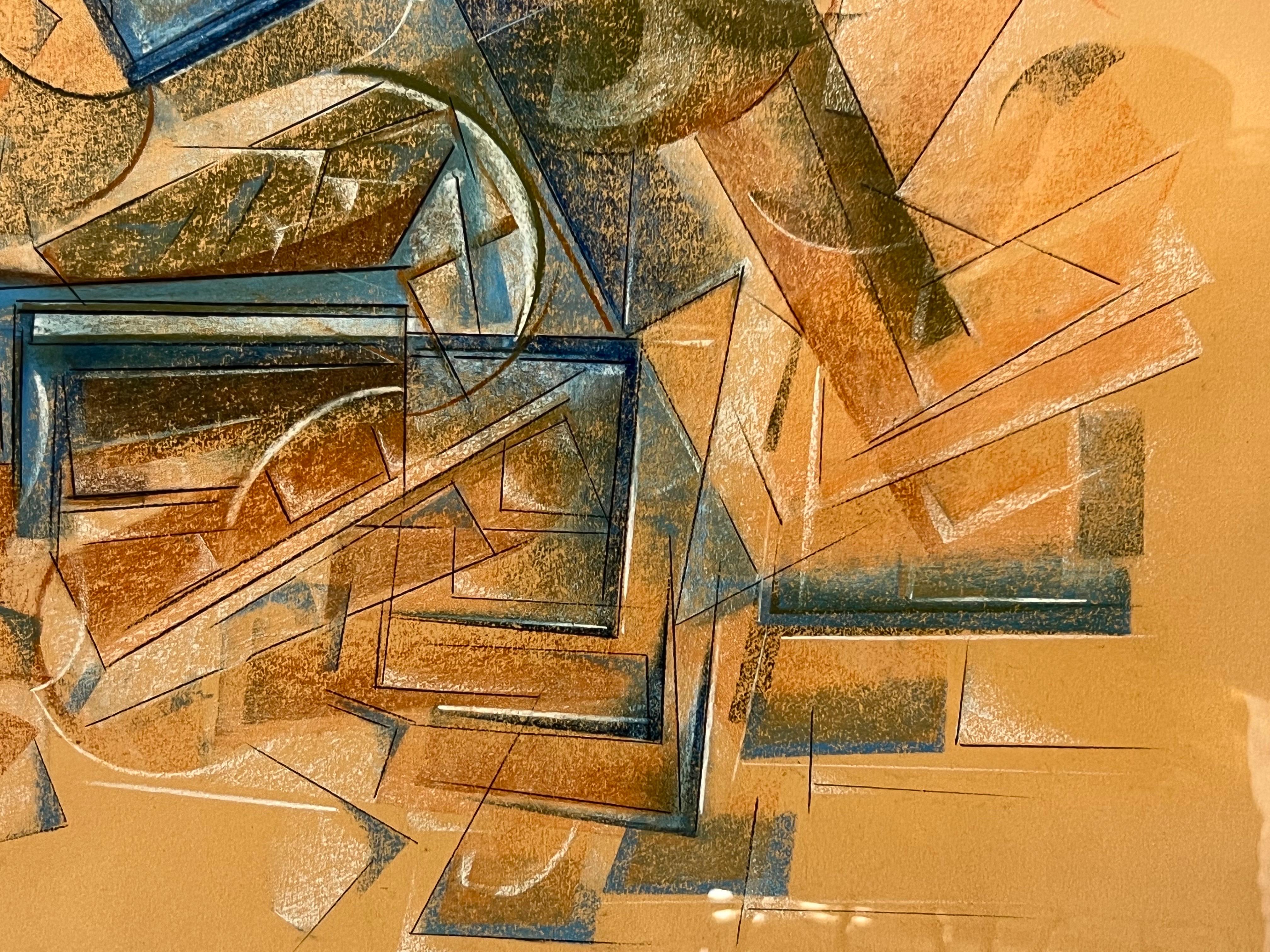Metà XX secolo Paul Nabb Pittura cubista astratta a pastello