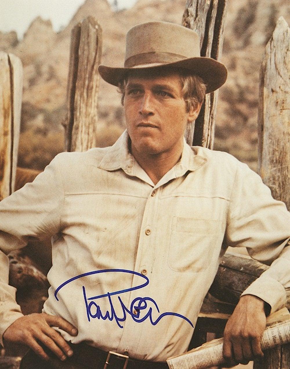 A signed photograph of Paul Newman in his famous role as Butch Cassidy

Paul Newman (1925 – 2008) was an American actor, film director, and racing driver. 

Newman was one of Hollywood's most celebrated actors, whose famous films included The