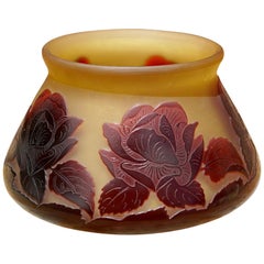 Antique Paul Nicolas Signed Red Rose Cameo Vase, circa 1910
