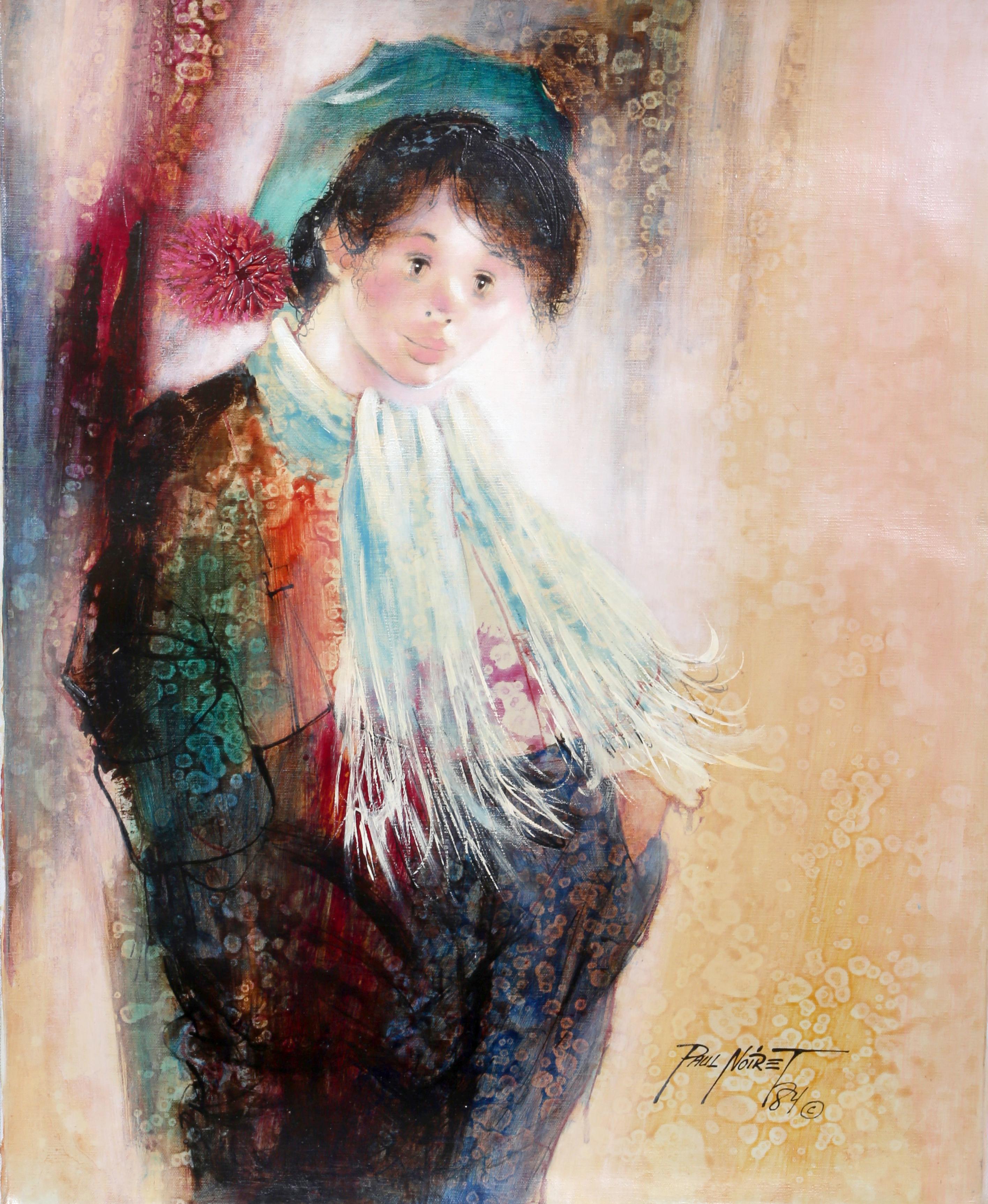 Boy in Scarf, signiertes Ölgemälde von Paul Noiret