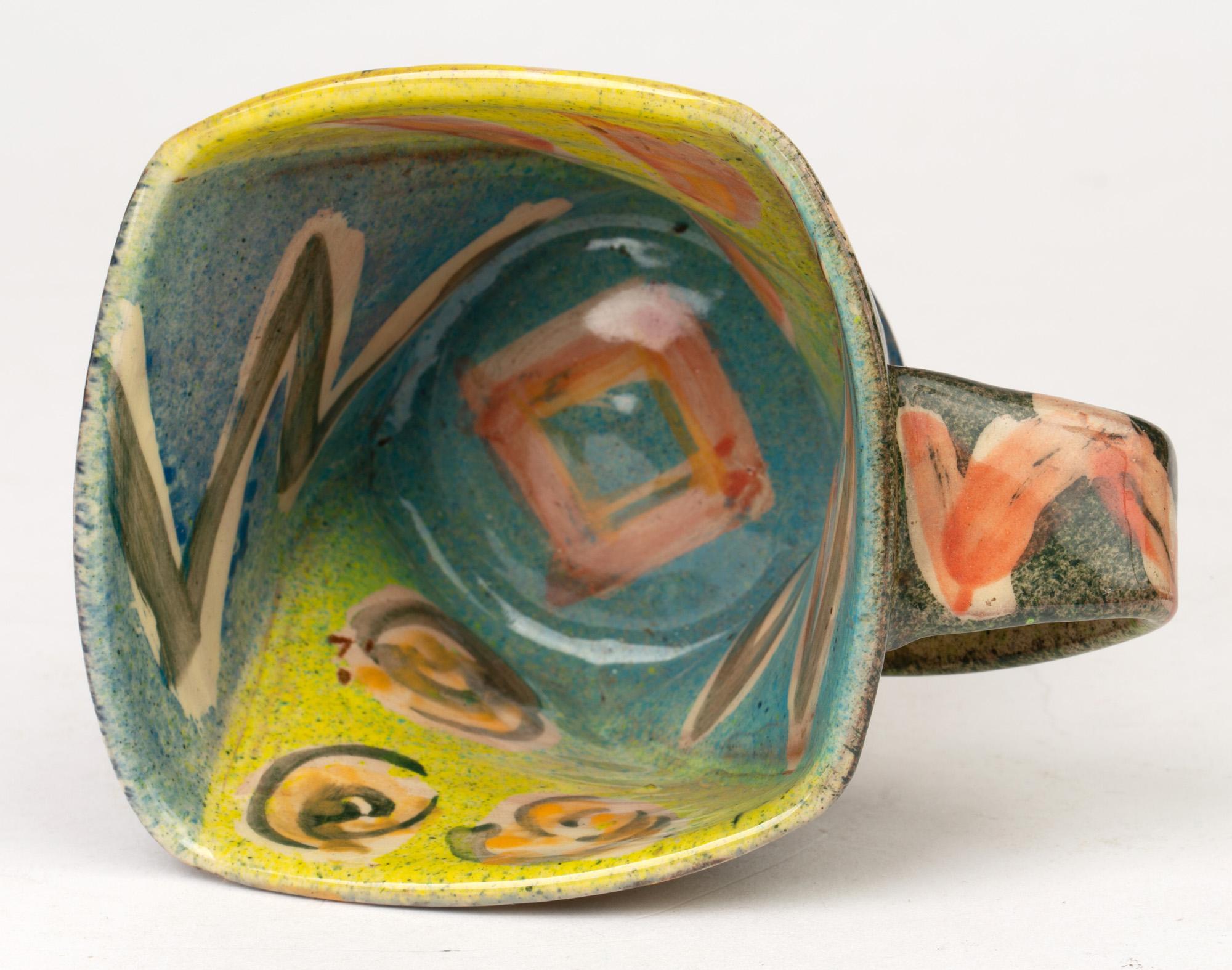 English Paul Northmore Jackson Abstract Colorful Hand Painted Studio Pottery Mug, 1993 For Sale