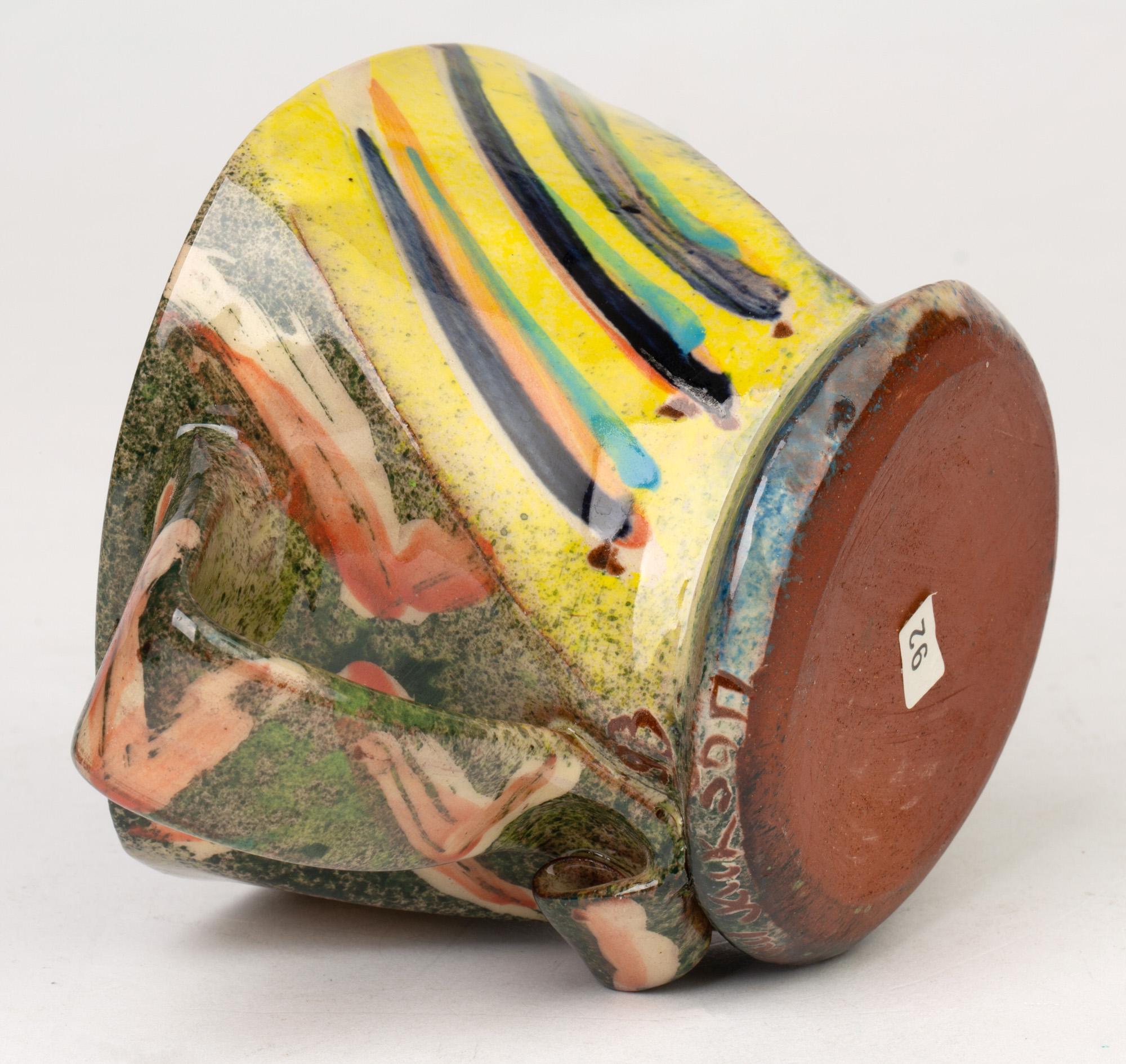 Paul Northmore Jackson Abstract Colorful Hand Painted Studio Pottery Mug, 1993 In Excellent Condition For Sale In Bishop's Stortford, Hertfordshire