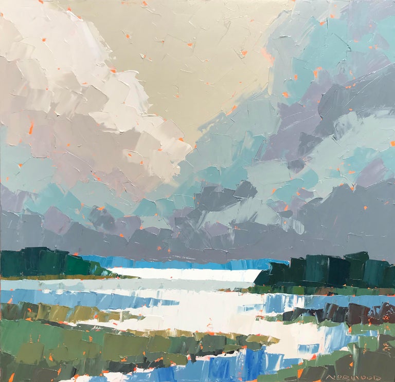 Paul Norwood Distant Blue Shore Impasto Abstract Landscape